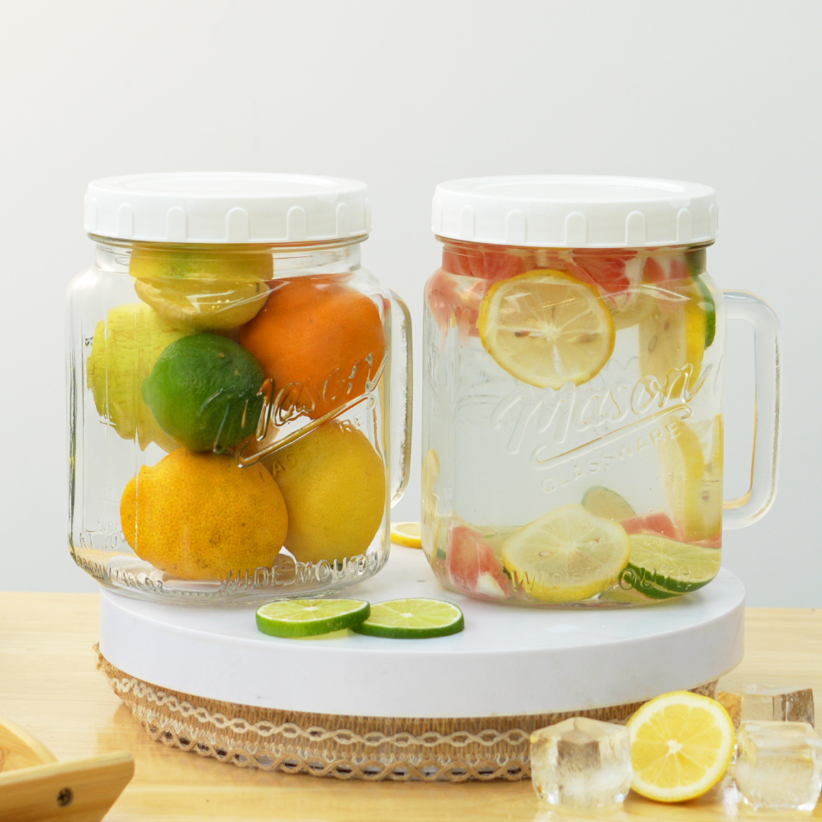 thumbnail video image 2 of Syntic 2 Pack Large Mason Jars, 74 oz Wide Mouth Glass Jar with Lid for Fridge, Glass Canisters DIY Favor Decor, Food Container for Sugar, Cookie, Flour, Pickle, 2 of 7