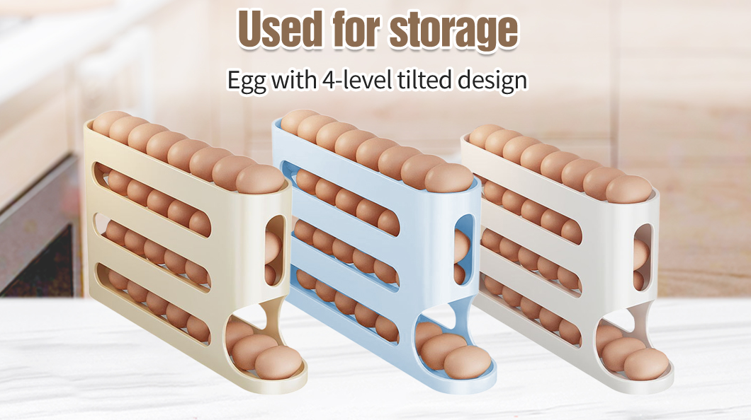 thumbnail video image 2 of Egg Organizer for Fridge 60 Eggs,Egg Holder Countertop,Egg Holder for Refrigerator 60 Egg,4-layer Tilted Design Slide Egg Storage Holder, Automatic Scrolling Egg Holder, Egg Organizer for Fridge Door, 2 of 8