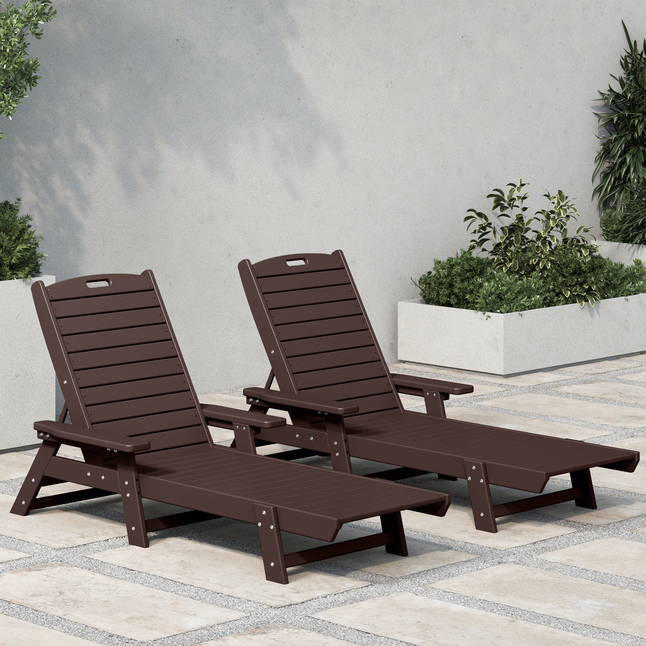 thumbnail video image 2 of WestinTrends Malibu Outdoor Lounge Chairs Set of 2, All Weather Poly Lumber Patio Chaise Lounge Pool Chairs with 5 Positions Backrest, Navy Blue, 2 of 10