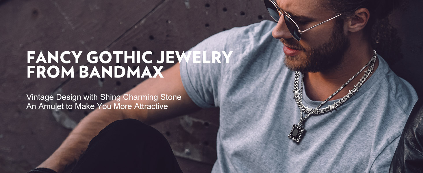 thumbnail video image 2 of Bandmax Gothic Black Stainless Steel Necklaces for Men Women Dragon Claw Pendant Ruby Stone Vintage Goth Punk Necklace for Gift, 2 of 8