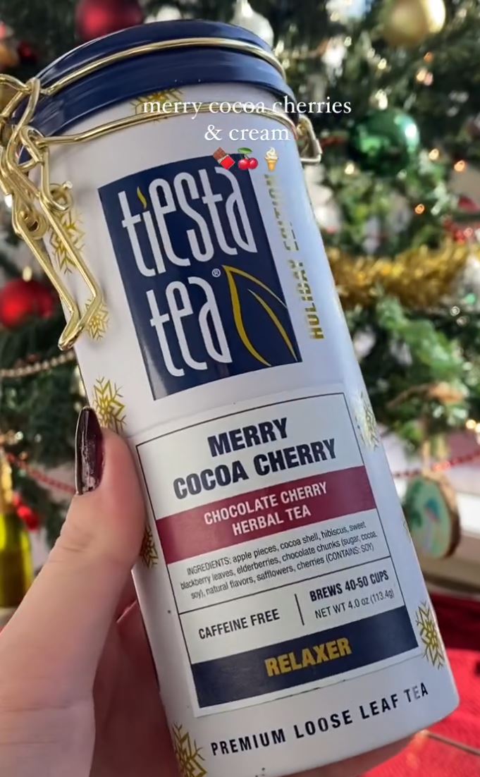 thumbnail video image 2 of Tiesta Tea - Merry Cocoa Cherry, Chocolate Cherry Herbal Tea, Premium Loose Leaf Tea Blend, Non Caffeinated Holiday Teas, Make Hot or Iced Tea & Brews Up to 50 Cups - 5 Ounce Refillable Tin, 2 of 10