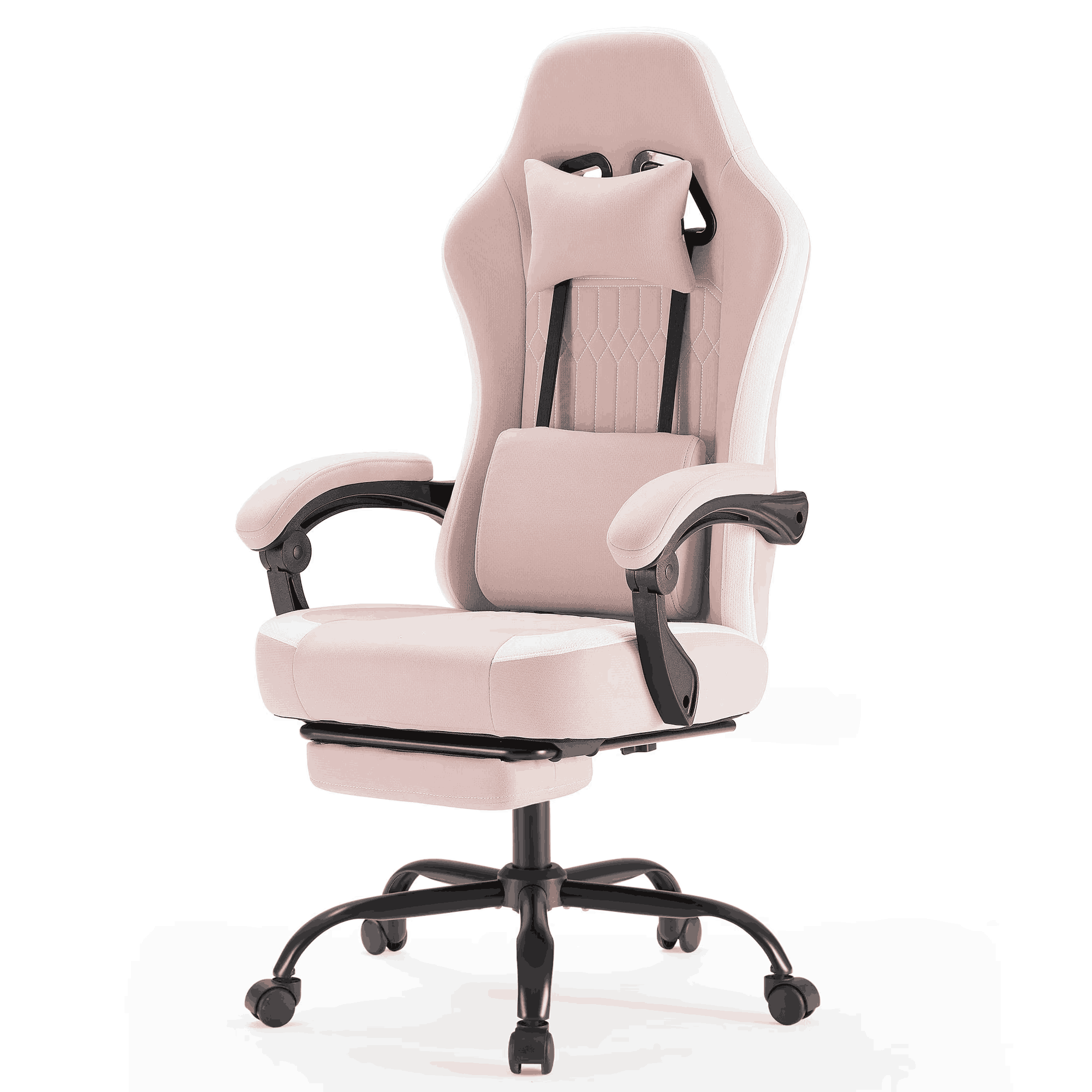 thumbnail video image 2 of JONPONY Computer Gaming Chair - High Back Ergonomic Desk Chair with Footrest and Lumbar Support, Height Adjustable Task Chair with Linkage Armrests and Headrest, 360° Swivel Wheels, Pink, 2 of 8