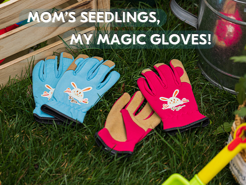 thumbnail video image 2 of Vgo... 1 Pair Age 5-6  Kids Gardening Gloves with Cute Animal Prints |Breathable & Machine Washable Outdoor Gloves |Abrasive for Cycling, Camping(KID-SL7362,Blue), 2 of 8