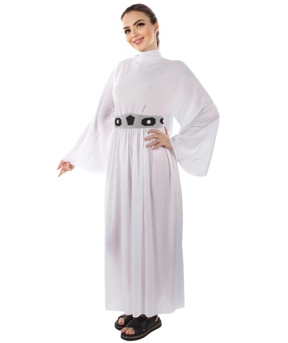 thumbnail video image 2 of HPO Adult Women’s Hooded Princess Robe Costume – White Cloak Dress for Halloween & Cosplay Events, 2 of 11