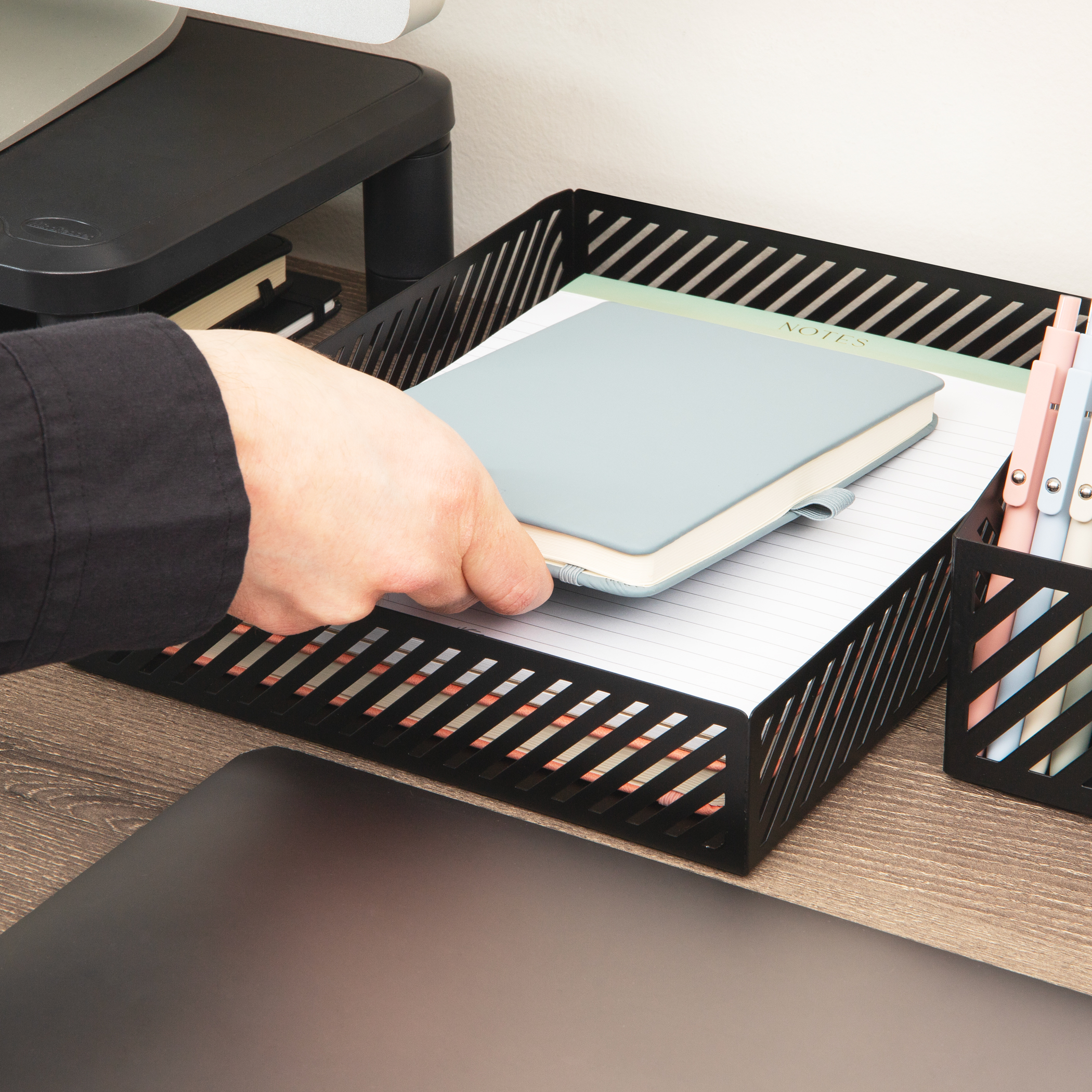 thumbnail video image 2 of Mind Reader Metal Letter Size Paper Tray, Desktop Document Organizer with Non-Slip Pads, Office Desk Accessory Tray, Metal, Black, 2 of 8