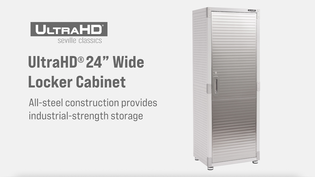 thumbnail video image 2 of UltraHD® 1-door lockable storage cabinet, 24" W x 18" D x 66" H, Granite Gray, 2 of 7