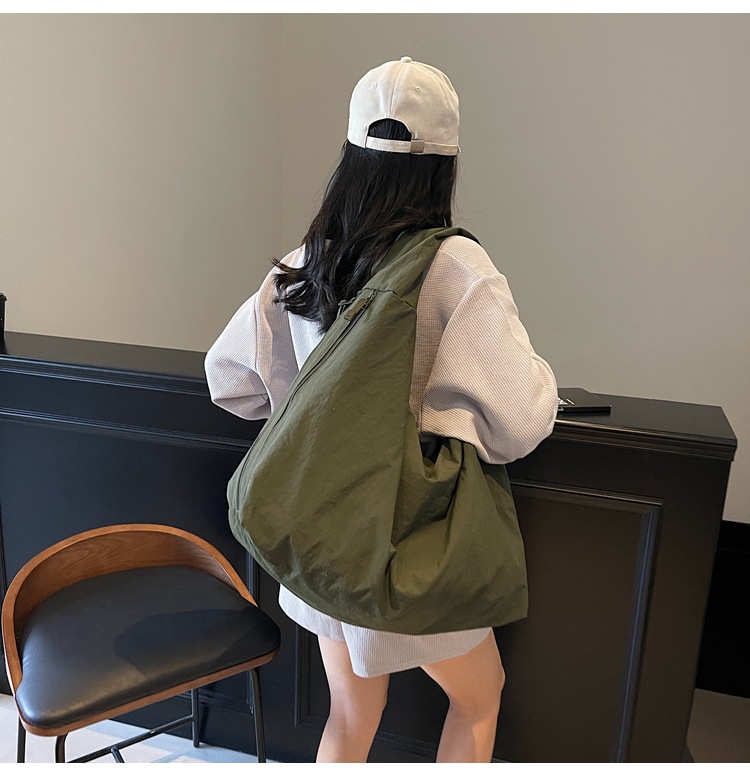 thumbnail video image 2 of Sunyuer Women Large Capacity Nylon Hobo Bag, Lightweight Casual Shoulder Tote Handbag, Multi Pockets Soft Nylon Shopping Bag, Minimalist Daily Travel Work Underarm Bag, 2 of 10