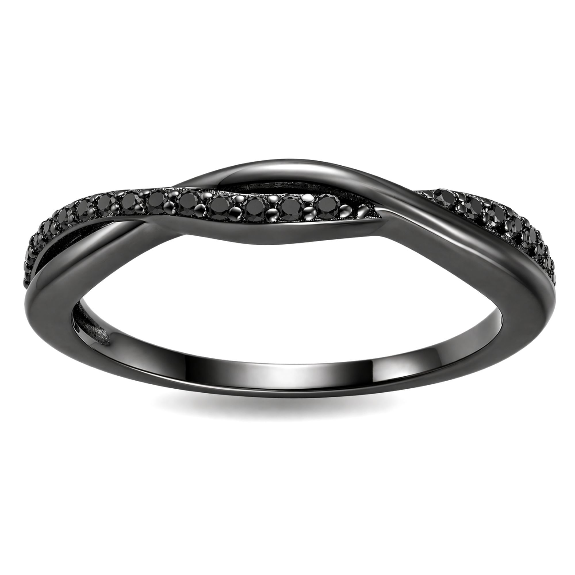 thumbnail video image 2 of Queena Sterling Silver Black Wedding Band for Women Half Eternity Cz Anniversary Ring by Ginger Lyne Collection, 2 of 7