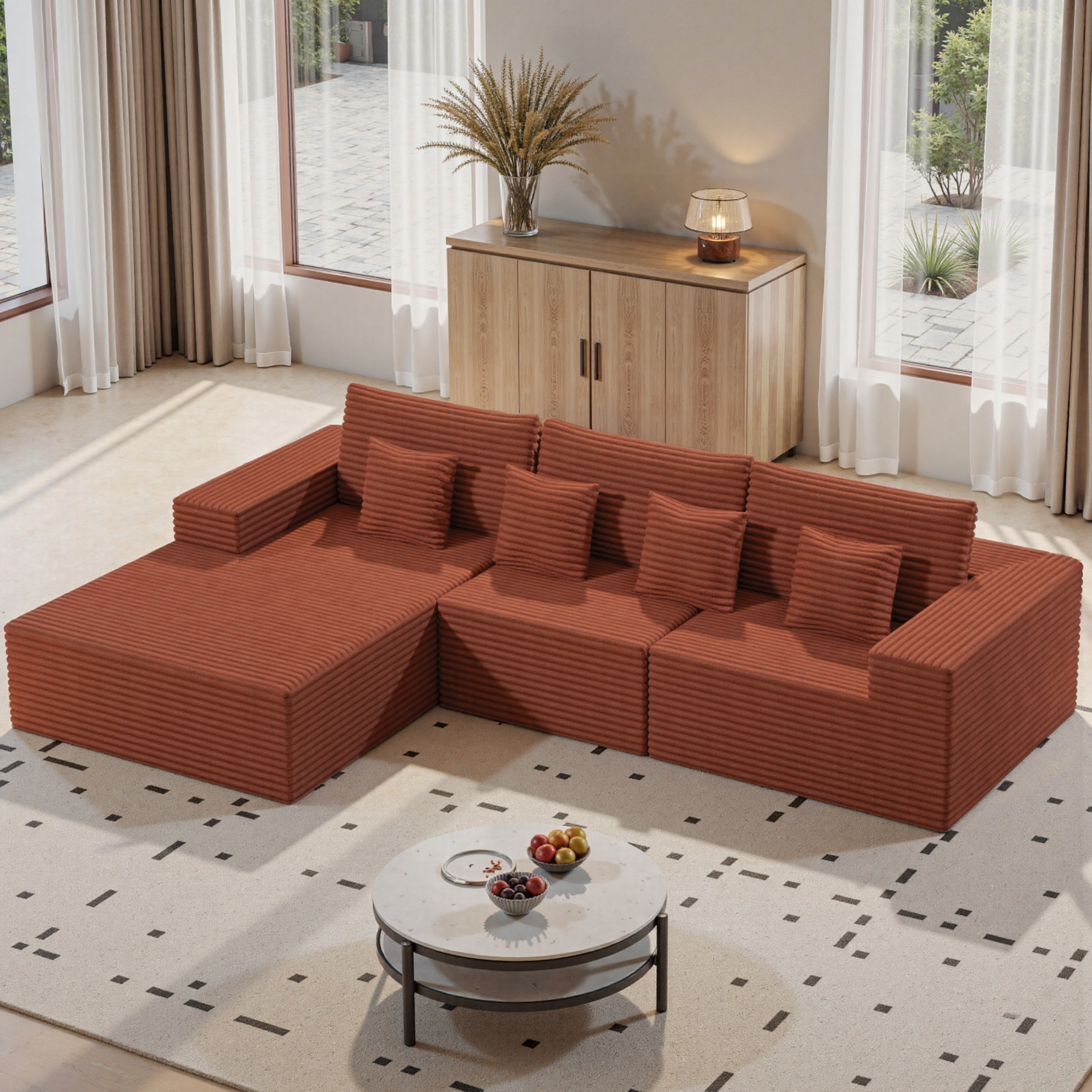 thumbnail video image 2 of Hawsaiy 111" L-Shaped Corduroy Modular Sectional Sofa with Chaise, Deep Seat Foam Couch with Removable Pillows, No Assembly, Brown, 2 of 9