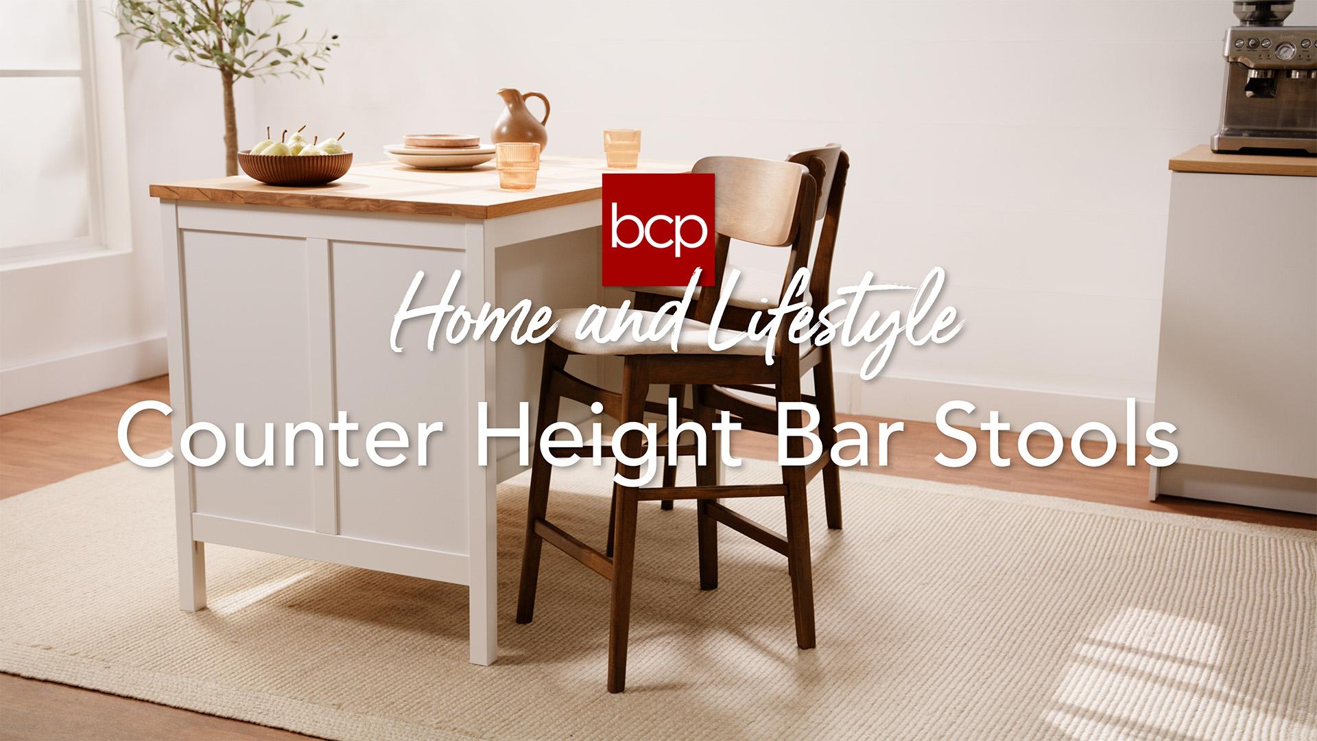 thumbnail video image 2 of Best Choice Products 2-Piece Farmhouse Counter Height Bar Stool Set w/ Cushioned Seat, Wooden Backrest  Walnut/Cream, 2 of 10
