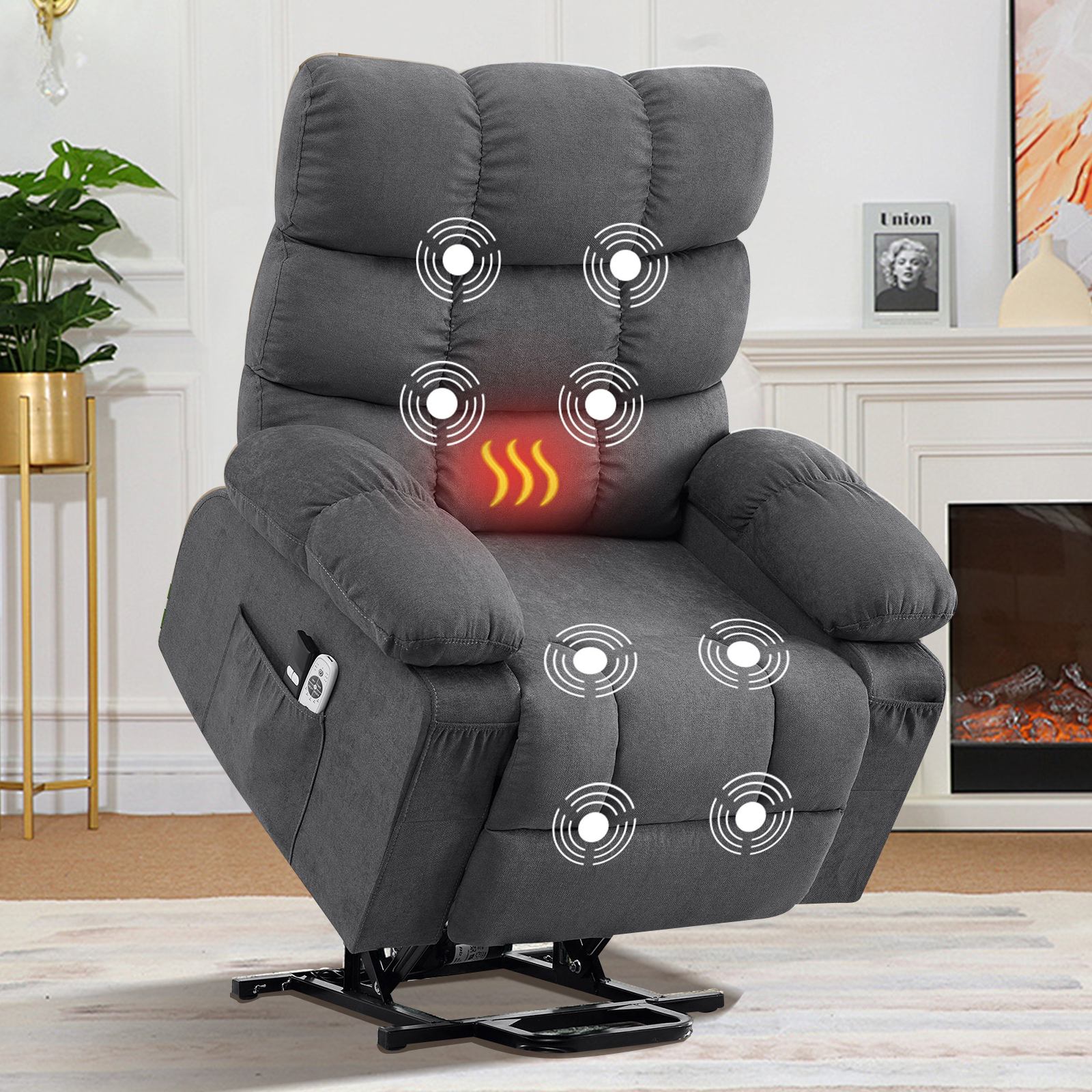 thumbnail video image 2 of JONPONY Power Lift Recliner Chair for Elderly with Heat and Massage, USB Charge Port and Side Pocket, for Living Room, Grey, 2 of 11
