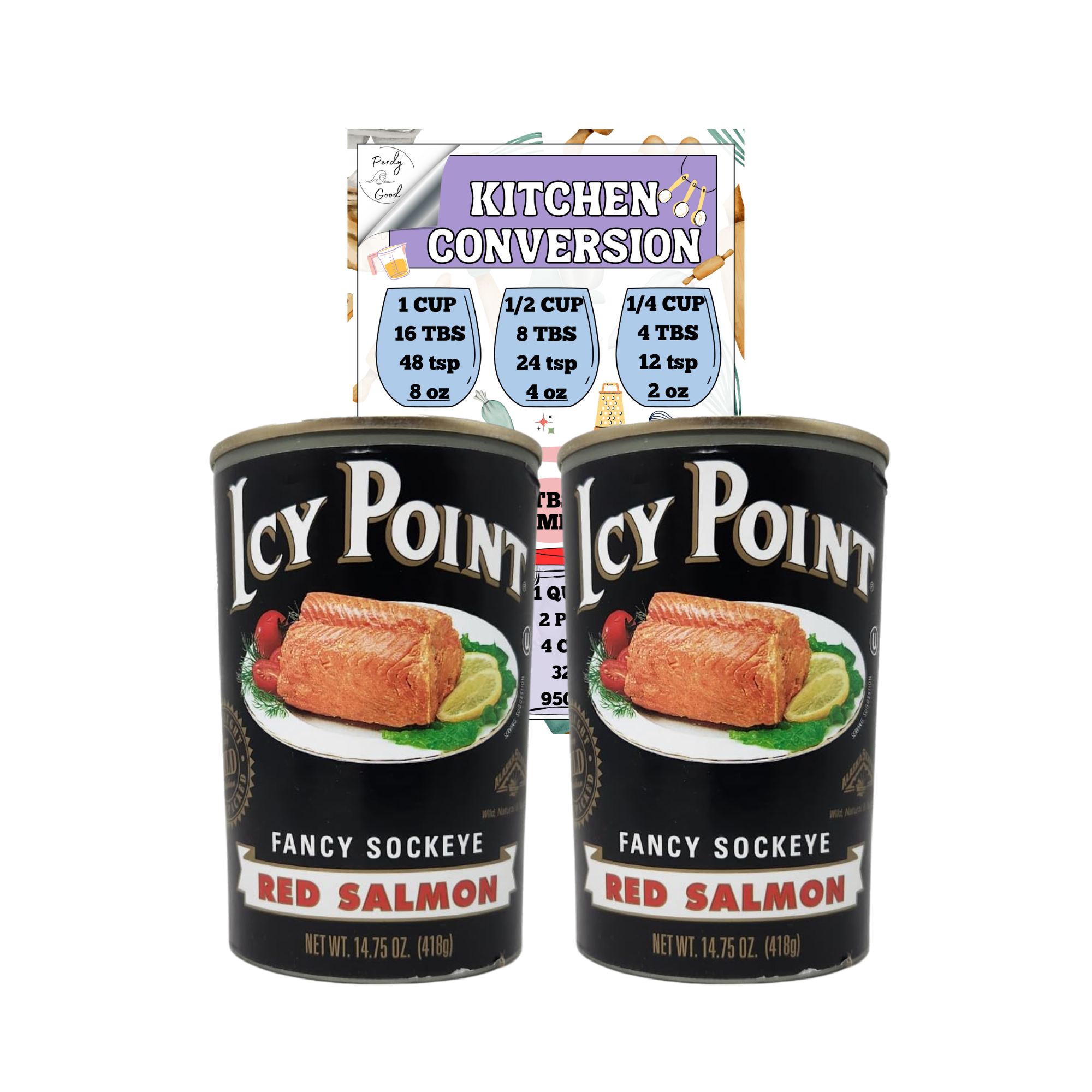 thumbnail video image 2 of Icy Point Alaska Red Salmon, 14.75oz Cans (Pack of 2) with Kitchen Chart, 2 of 6