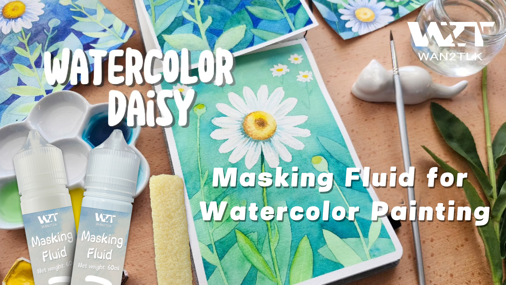thumbnail video image 2 of Masking Fluid for Watercolor Painting - 60ml White with a Paintbrush and Eraser - Art Masking Fluid Pen Watercolor Medium Art Supplies for Artists, 2 of 9