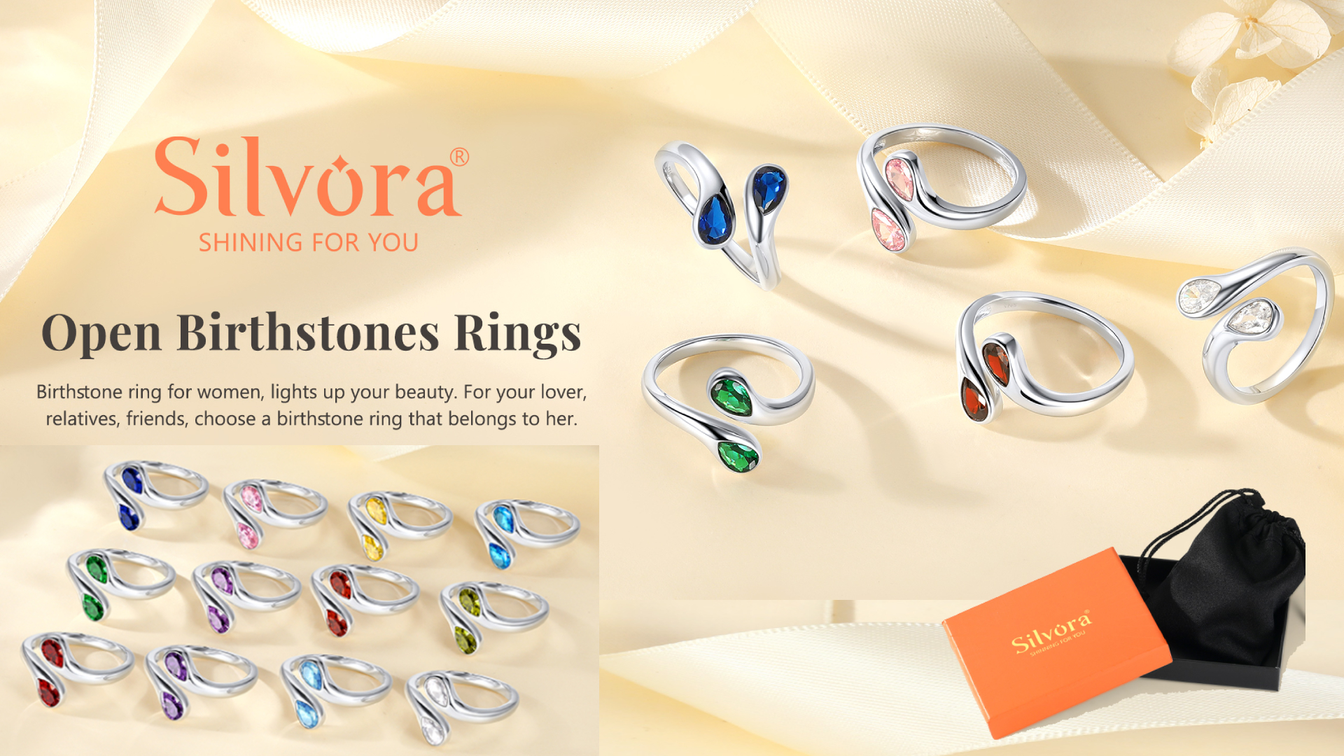 thumbnail video image 2 of Silvora Sterling Silver Birthstone Rings for Women Pear Shaped Yellow Citrine Open Ring Birthday Christmas Jewelry Gift for Wife Mother Girlfriend, November, 2 of 7