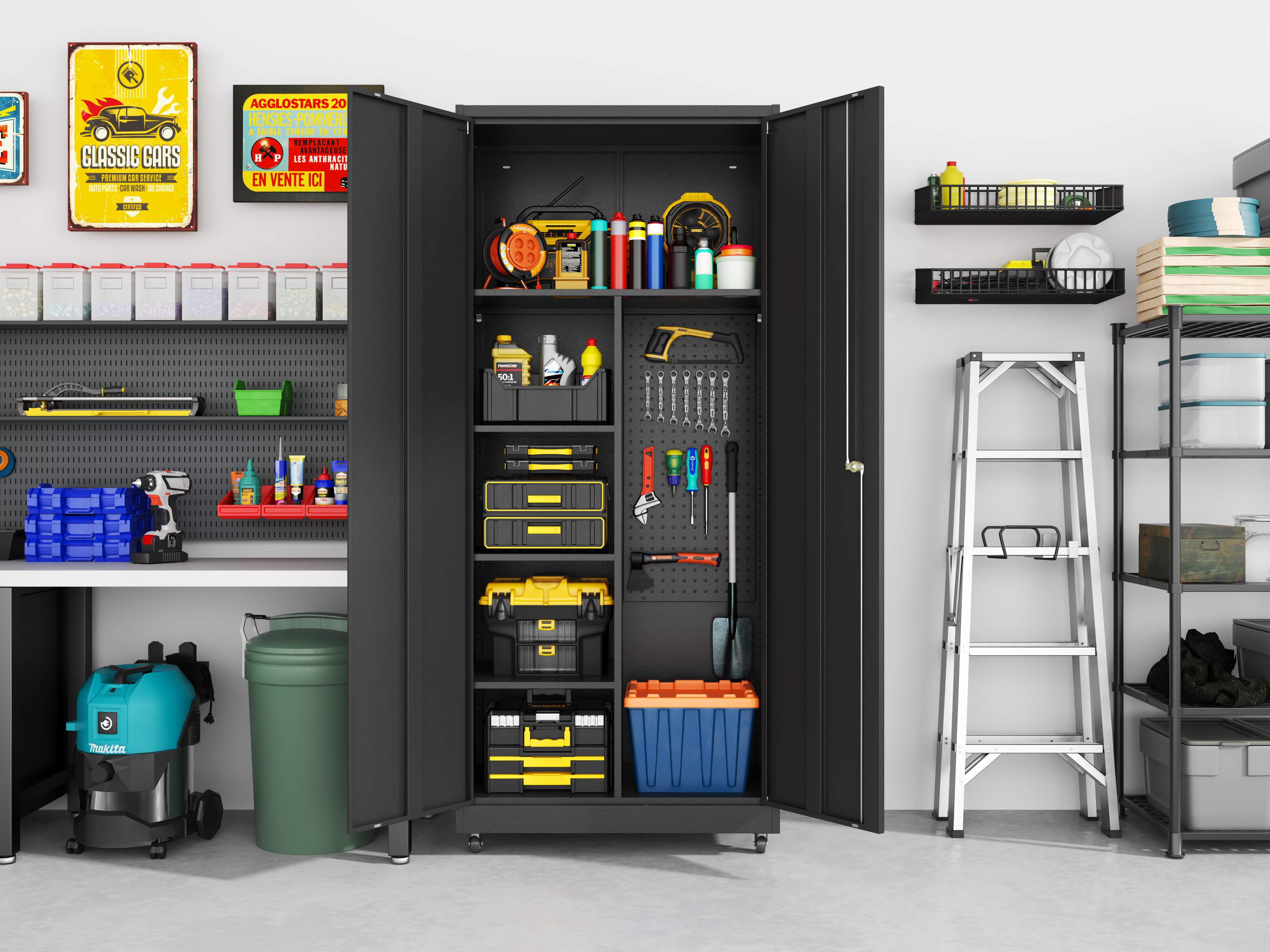 LONGLICO 71"H Metal Garage Storage Cabinet, Lockable Rolling Tool ...