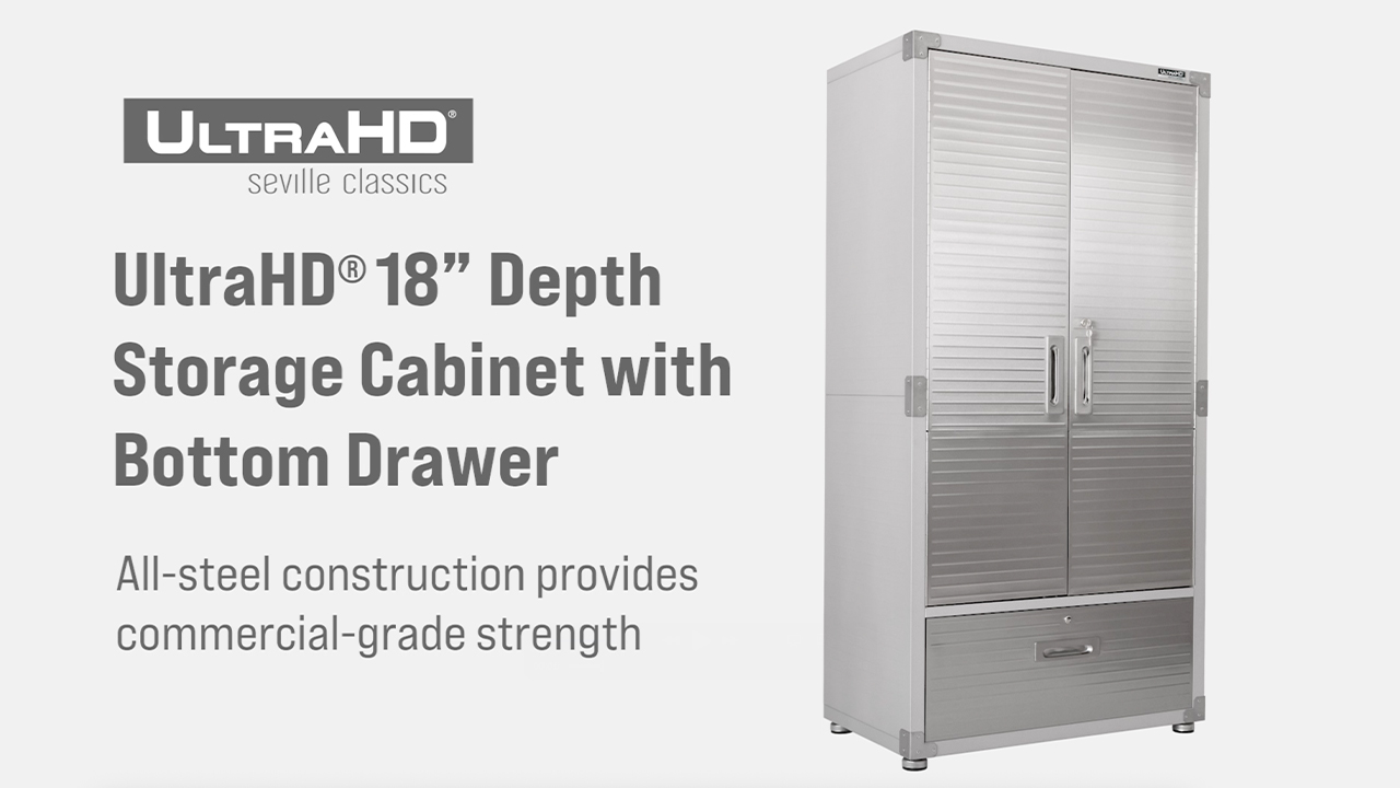 thumbnail video image 2 of Seville Classics UltraHD French Door Storage Cabinet with Drawer, 36" W x 18" D x 72" H, 2 of 11