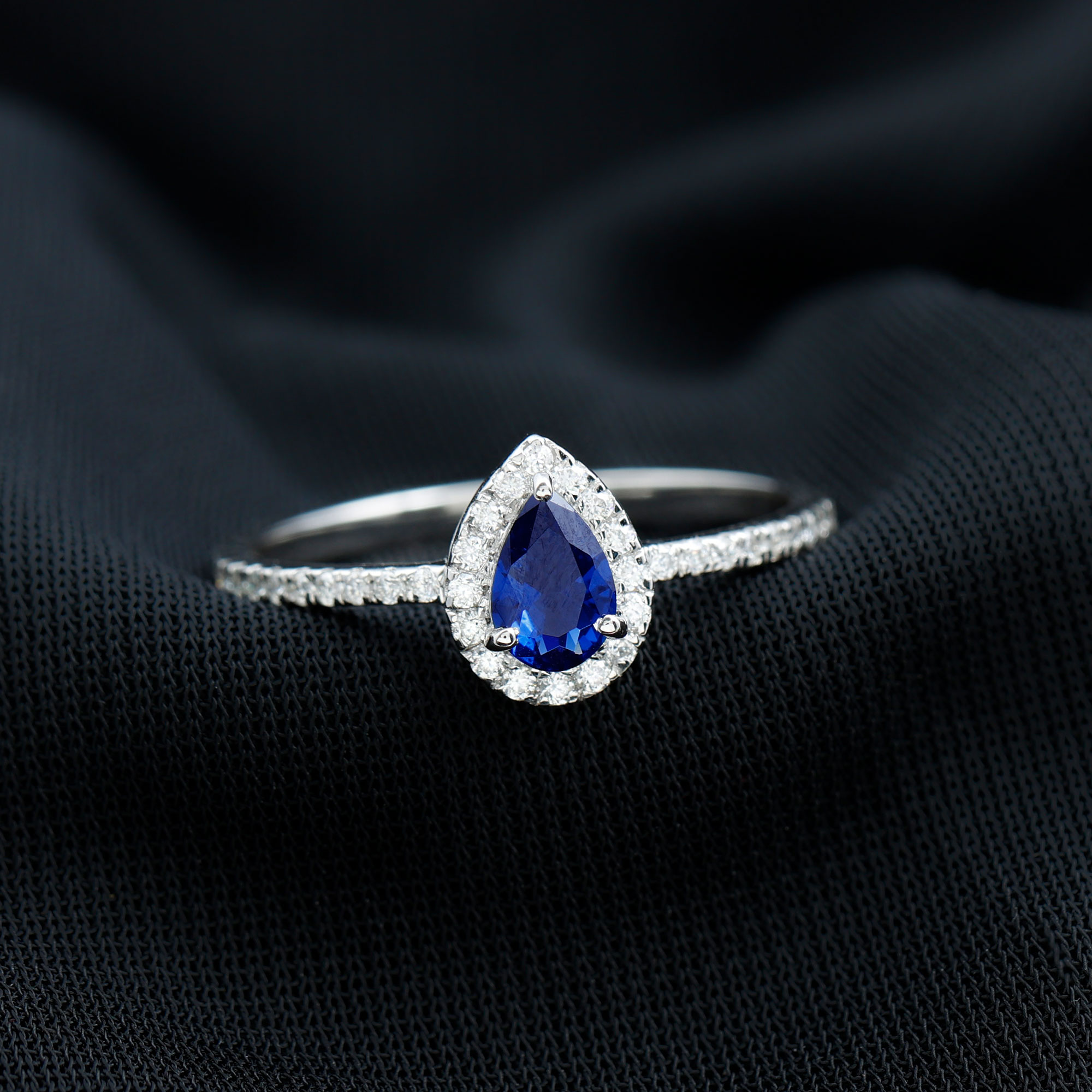 thumbnail video image 2 of Rosec Jewels Lab Grown Blue Sapphire Teardrop Engagement Ring with Halo - Blue Sapphire Diamond Ring - AAAA Quality Certified, 14K White Gold, US 3.50, 2 of 8