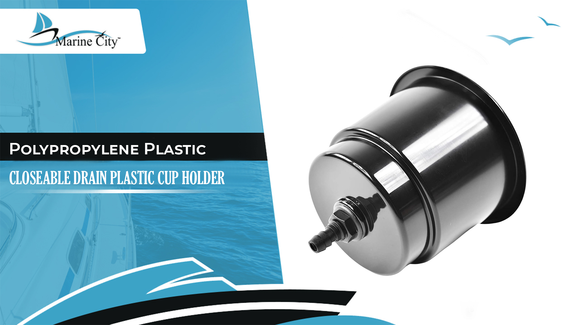 thumbnail video image 2 of Marine City Cup Holder with Closeable Drain, Durable Polypropylene Plastic, Fits 30 oz Tumbler, for Boats RVs Yachts Kayaks Ships Marines, 10-Pack, 2 of 9