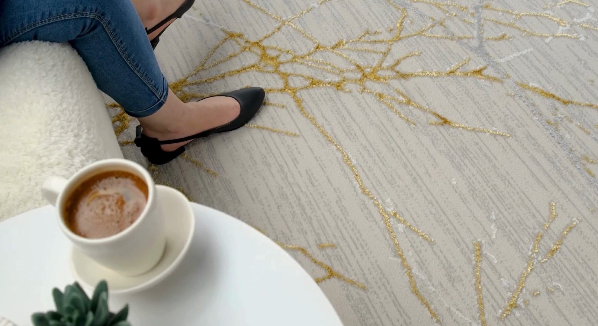 thumbnail video image 2 of Luxe Weavers Modern Abstract Branches Cream Gold 2x8 Runner Rug, Machine-Made Hallway Carpet, 2 of 9