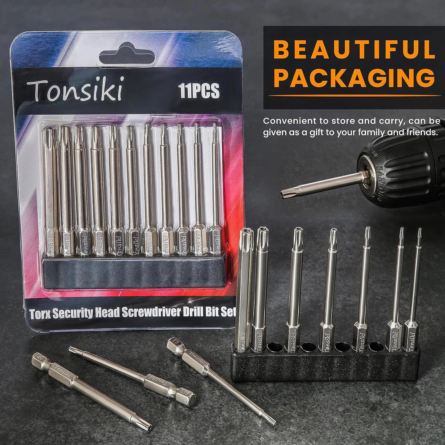 Security Torx Screwdriver Bit Set, T6-T40, 1/4 inch Hex, Magnetic