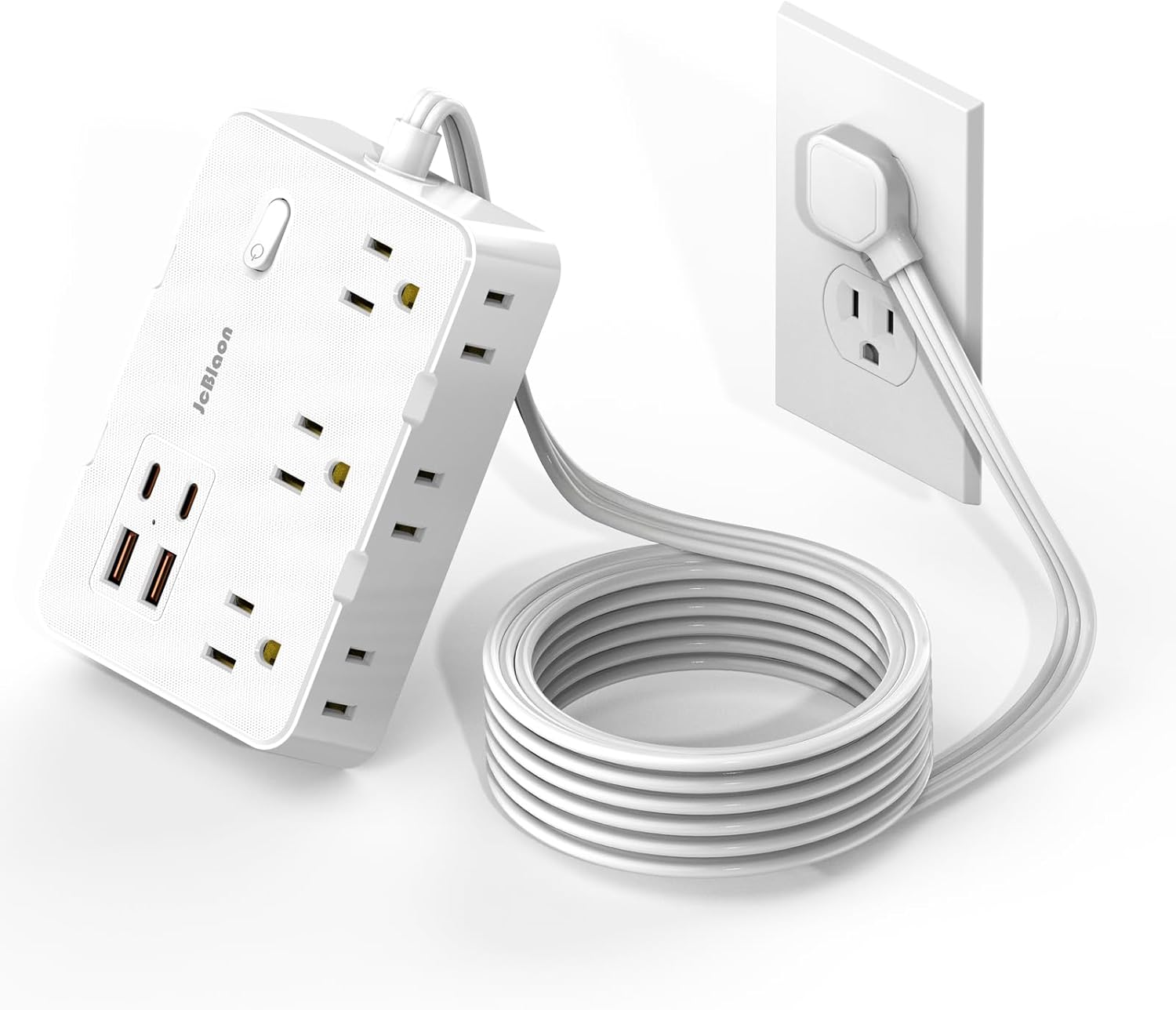 thumbnail video image 2 of JcBlaon Power Strip 6-Outlets Surge Protector Power Strip 5ft Long Extension Cord, 2 of 8