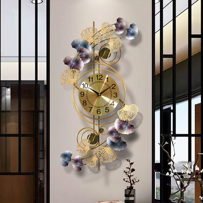 thumbnail video image 2 of Wall Clocks for Living Room Decor,Large Wall Clock,3D Creative Metal Ginkgo Leaf Design,with Silent Movement Wall Clocks for Home Wall Decor Clock, 17.5 x 33.5 inch, 2 of 9