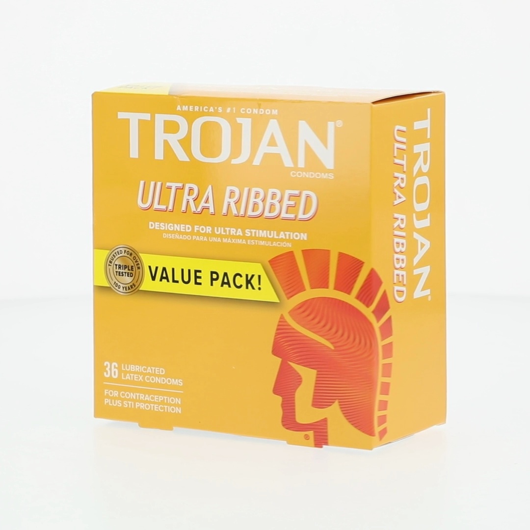 Trojan Ultra Ribbed Premium Latex Lubricated Thin Condoms for Men, 36 Count  - Walmart.com