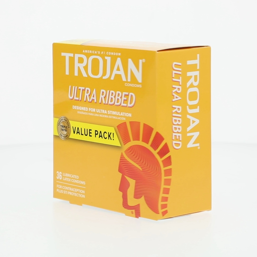 Trojan Ultra Ribbed Premium Latex Lubricated Thin Condoms for Men, 36 Count  - Walmart.com