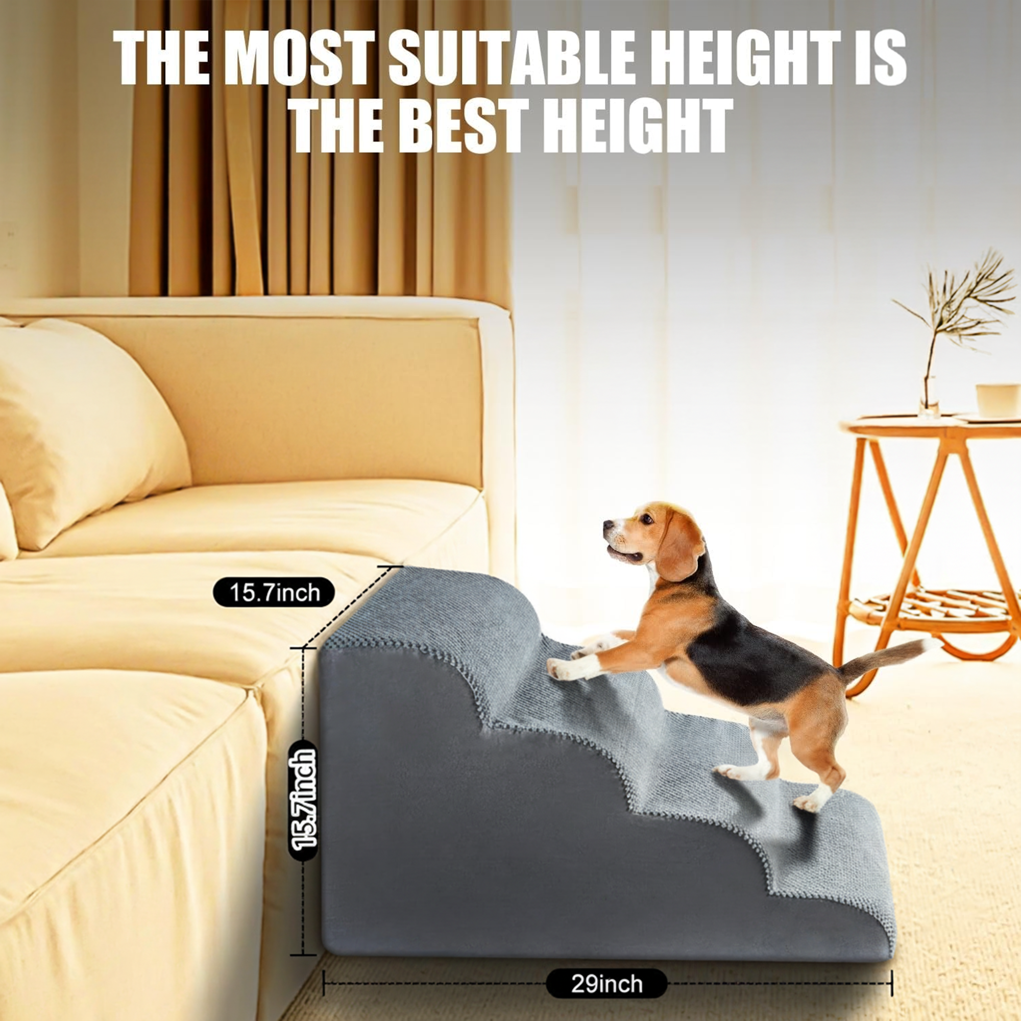 thumbnail video image 2 of Dog Stairs for High Beds, 15.7" OEIKPFN 4-Step Dog Steps for Couch, Stable Indoor Pet Stairs for Small Dogs and Cats, Non-Slip, Gray, 2 of 8