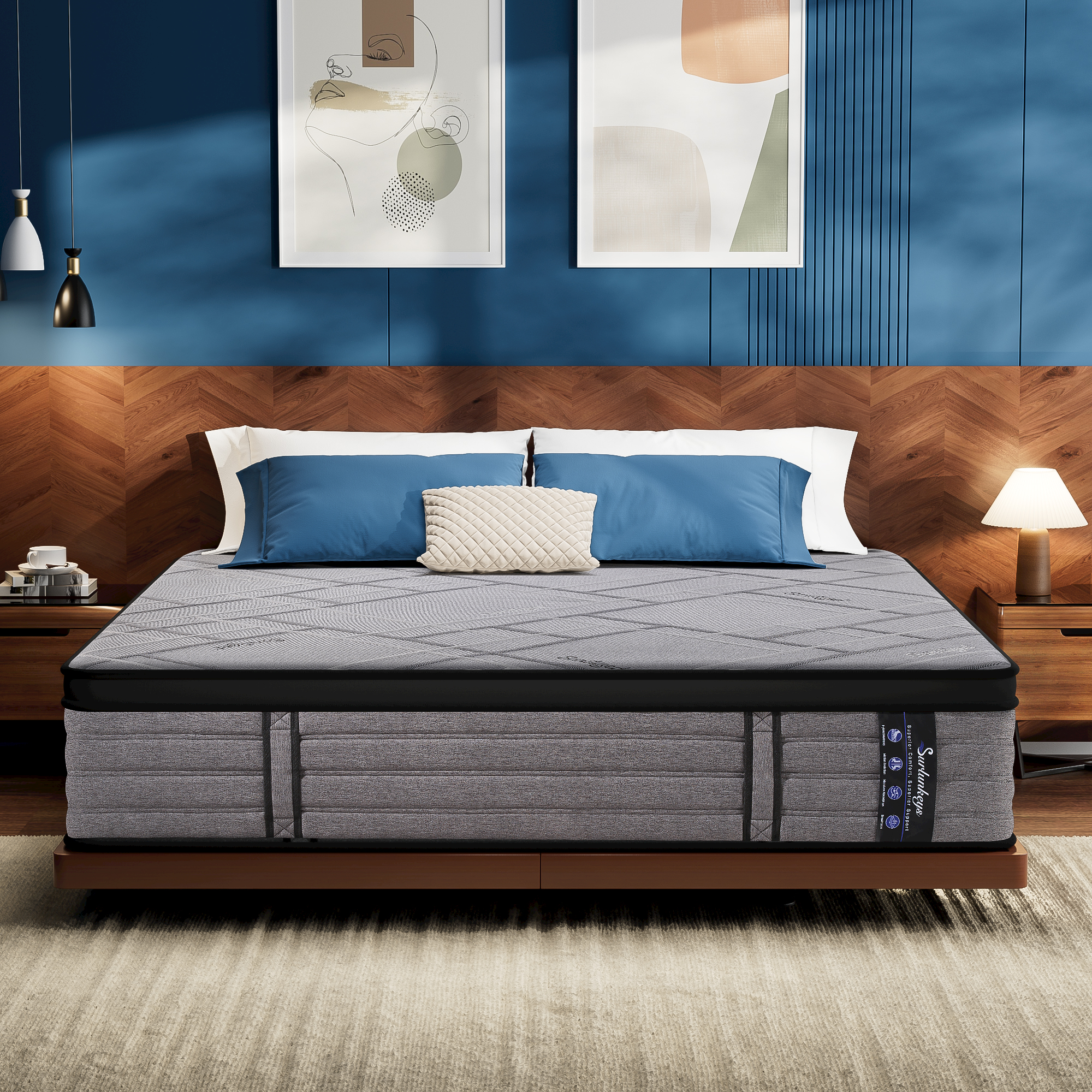 thumbnail video image 2 of Surlunkeys 14 inch Queen Size Mattress Cooling Gel Memory Foam Mattress in a Box ,Hybrid Pocket Spring Coils, Medium Firm, 2 of 11