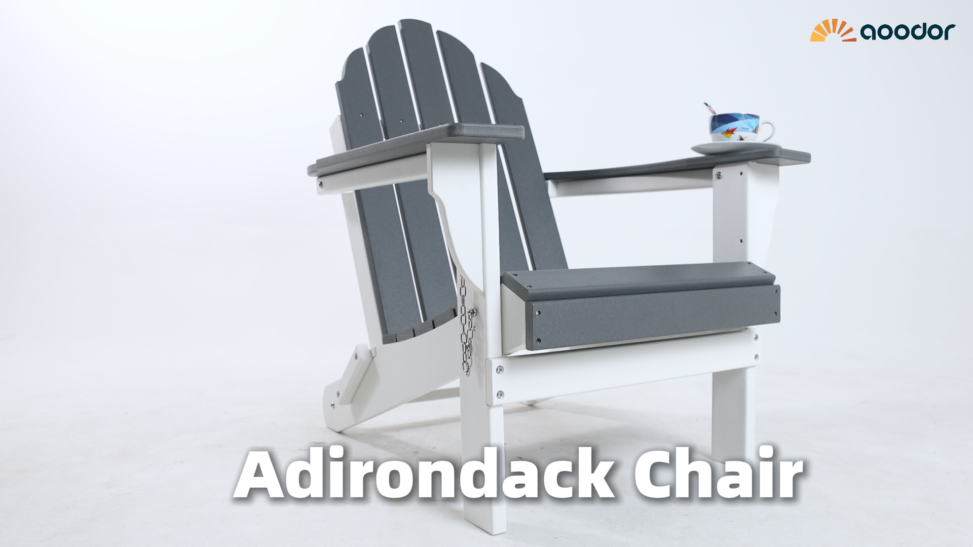 thumbnail video image 2 of Aoodor Outdoor Patio Chair, HDPE Folding Adirondack Chair, 32" x 21.6" x 37", Brown and White, 2 of 9