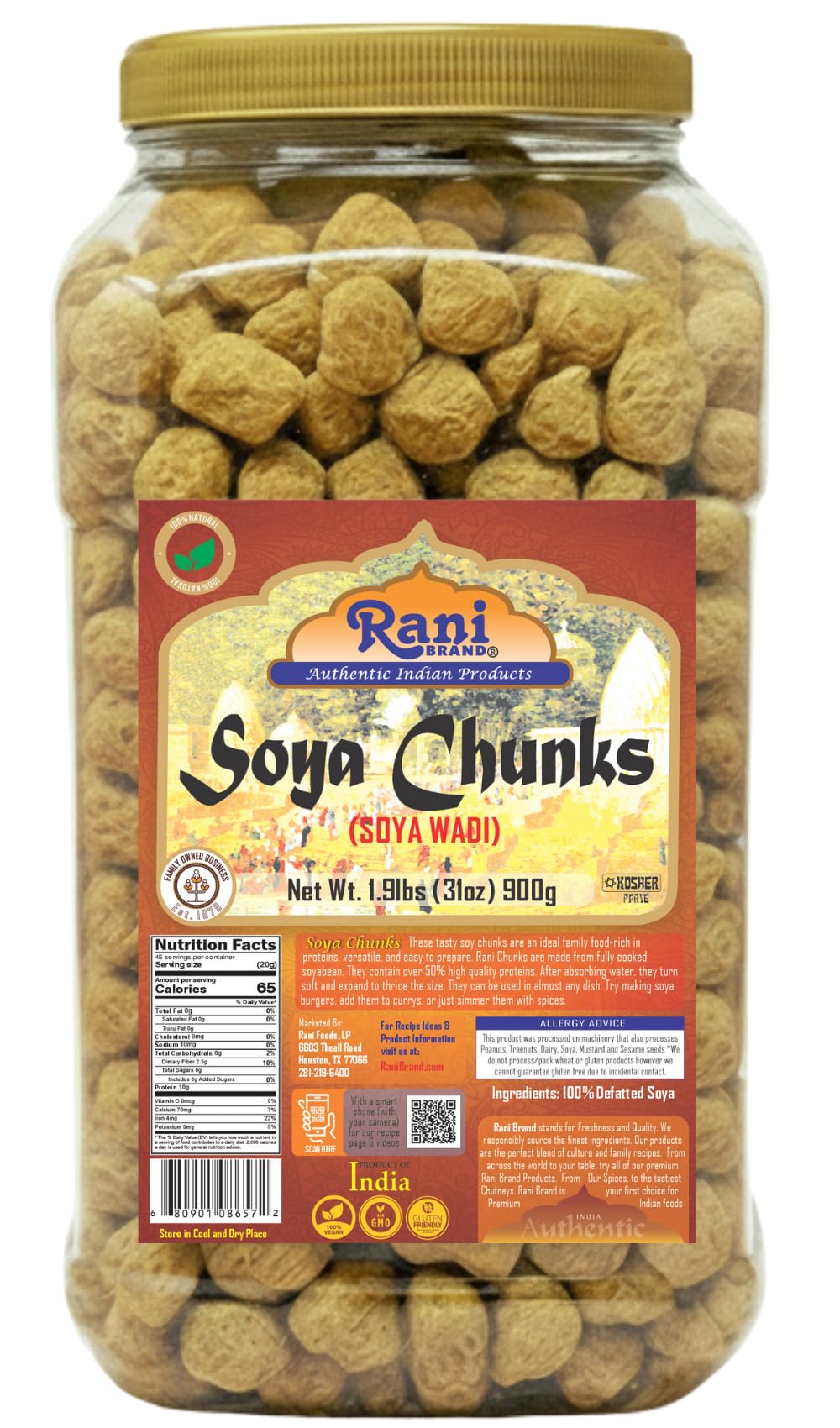 thumbnail video image 2 of Rani Soya Chunks Nuggets (High Protien) Vadi, 31oz (1.9lbs) 900g ~ All Natural, Salt-Free | Vegan | No Colors | Gluten Friendly | NON-GMO | Indian Origin | Meat Alternate Substitute, 2 of 8