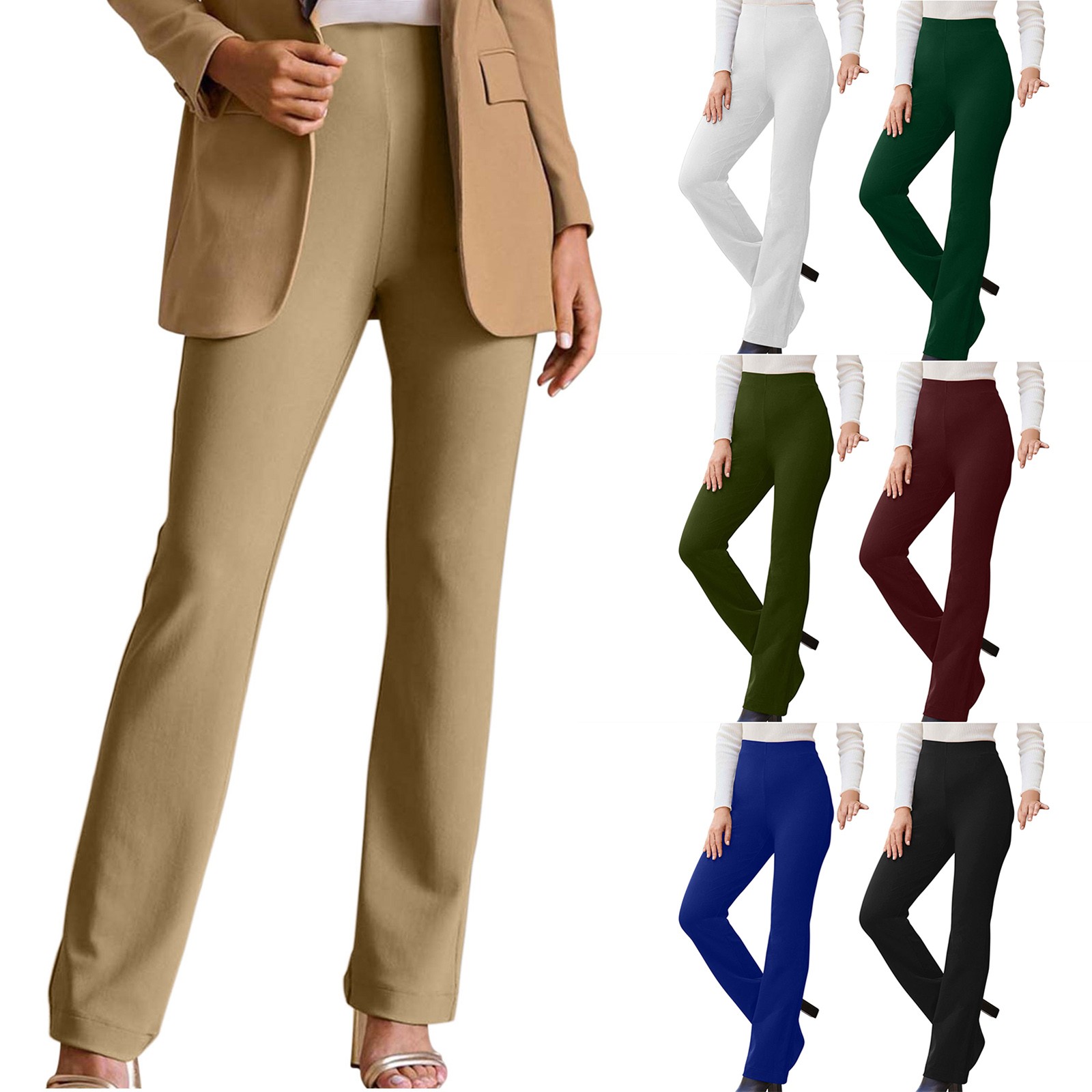 thumbnail video image 2 of GZWYHT Dress Pants,Petite Pants,Womens Elegant Casual Daily Straight Leg Casual Pants Suit Pants Solid Color Trousers,High Waisted Pants,Pants for Women,Business Casual Pants,Green,L, 2 of 8