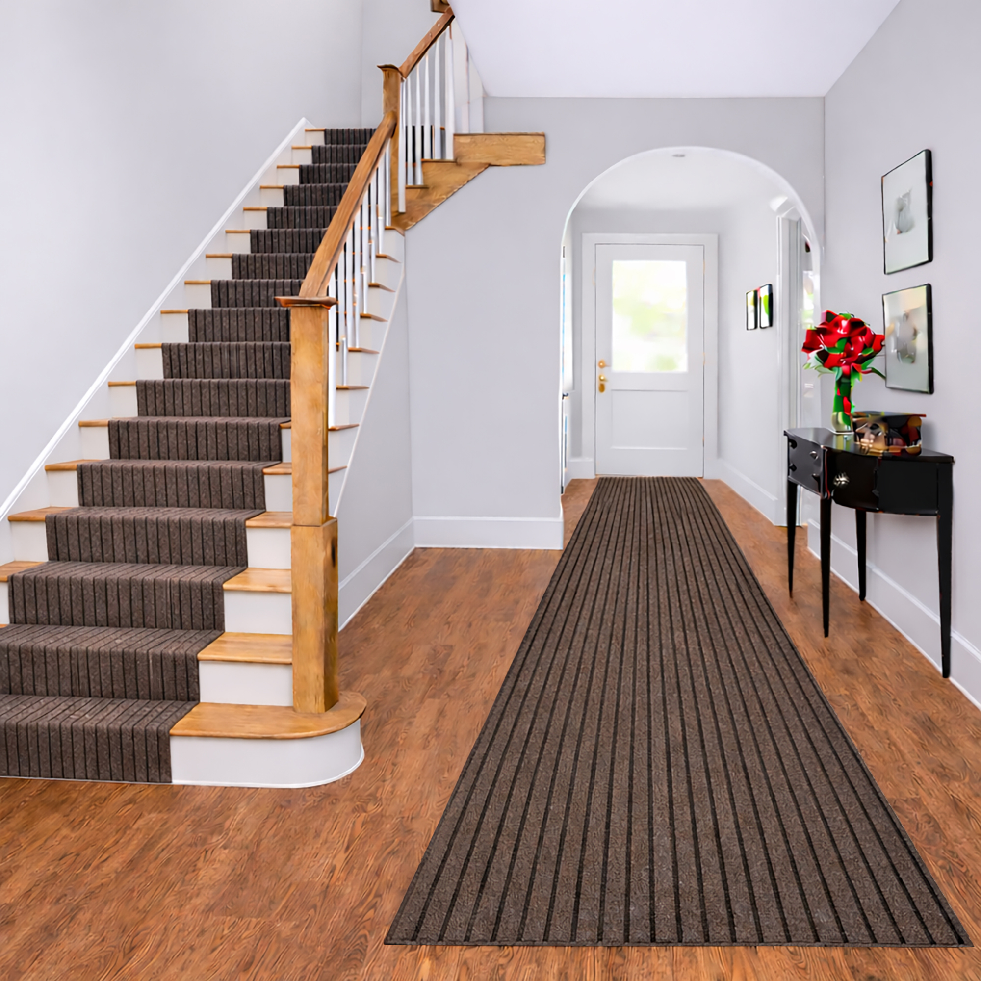 thumbnail video image 2 of 24 in. Wide x Cut-to-Length – Non-Slip, All-Weather, Heavy-Duty Utility Runner Rug – Absorbent, Dirt-Trapping, Kid and Pet Safe for Entryways and High-Traffic Areas, Charcoal Brown, 2 of 12