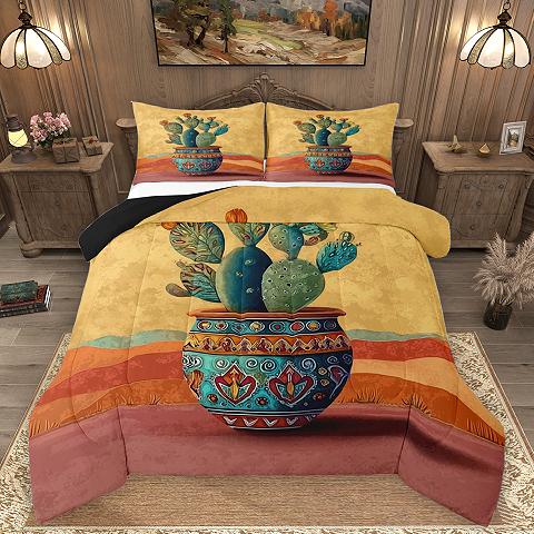 thumbnail video image 2 of Homewish Tropical Desert Cactus Bedding Comforter Set,Boho Bohemian Style Twin Comforter Sets,Green Orange Bedding Set For Boys Girls,Ultra Soft Home Decor Reversible,2 Pieces, 2 of 9