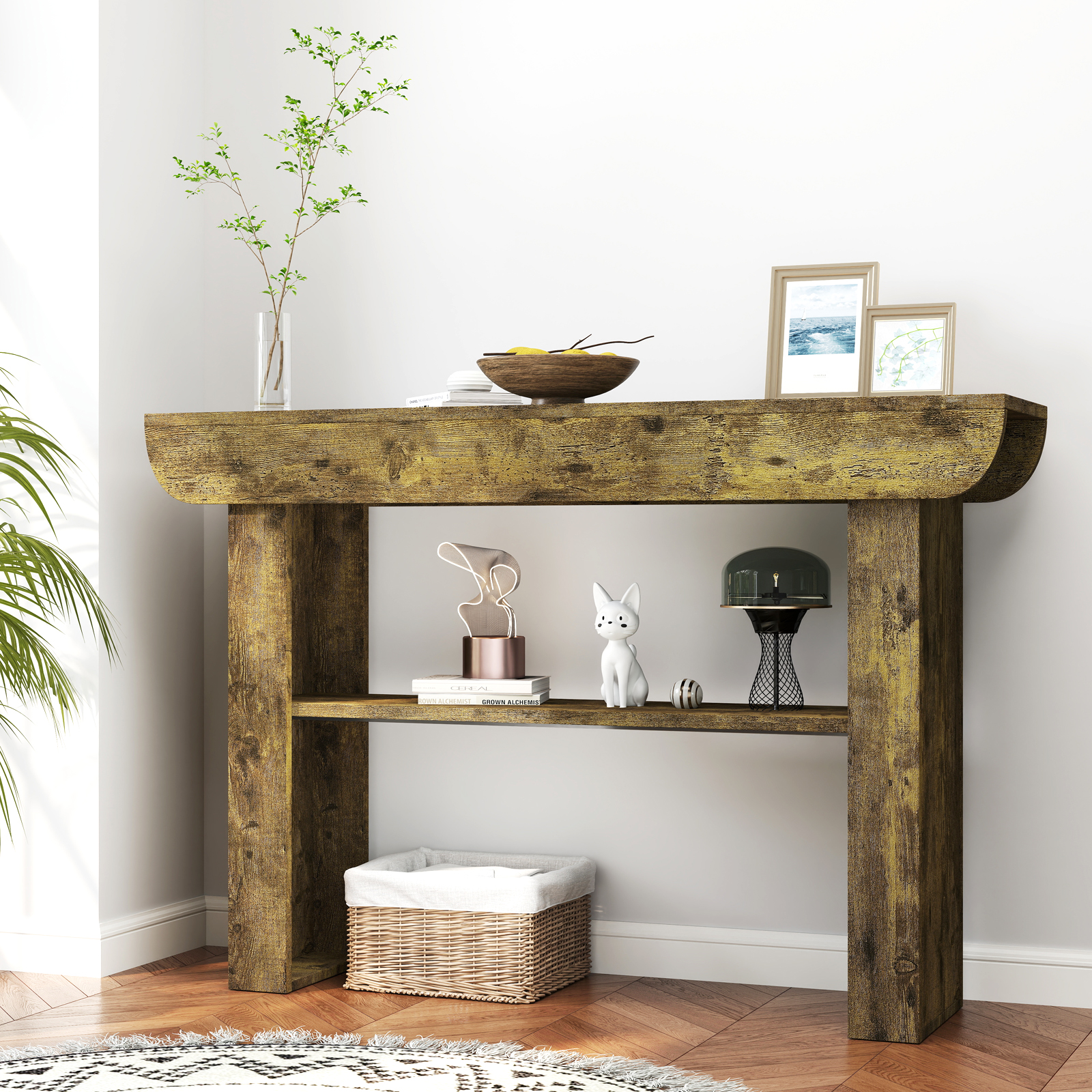 thumbnail video image 2 of Tarnorci Farmhouse Console Table,3-Tier Rustic Entryway Table with Storage,Rectangular Sofa Table Behind The Couch for Living Room, Hallway, Entrance, 2 of 10