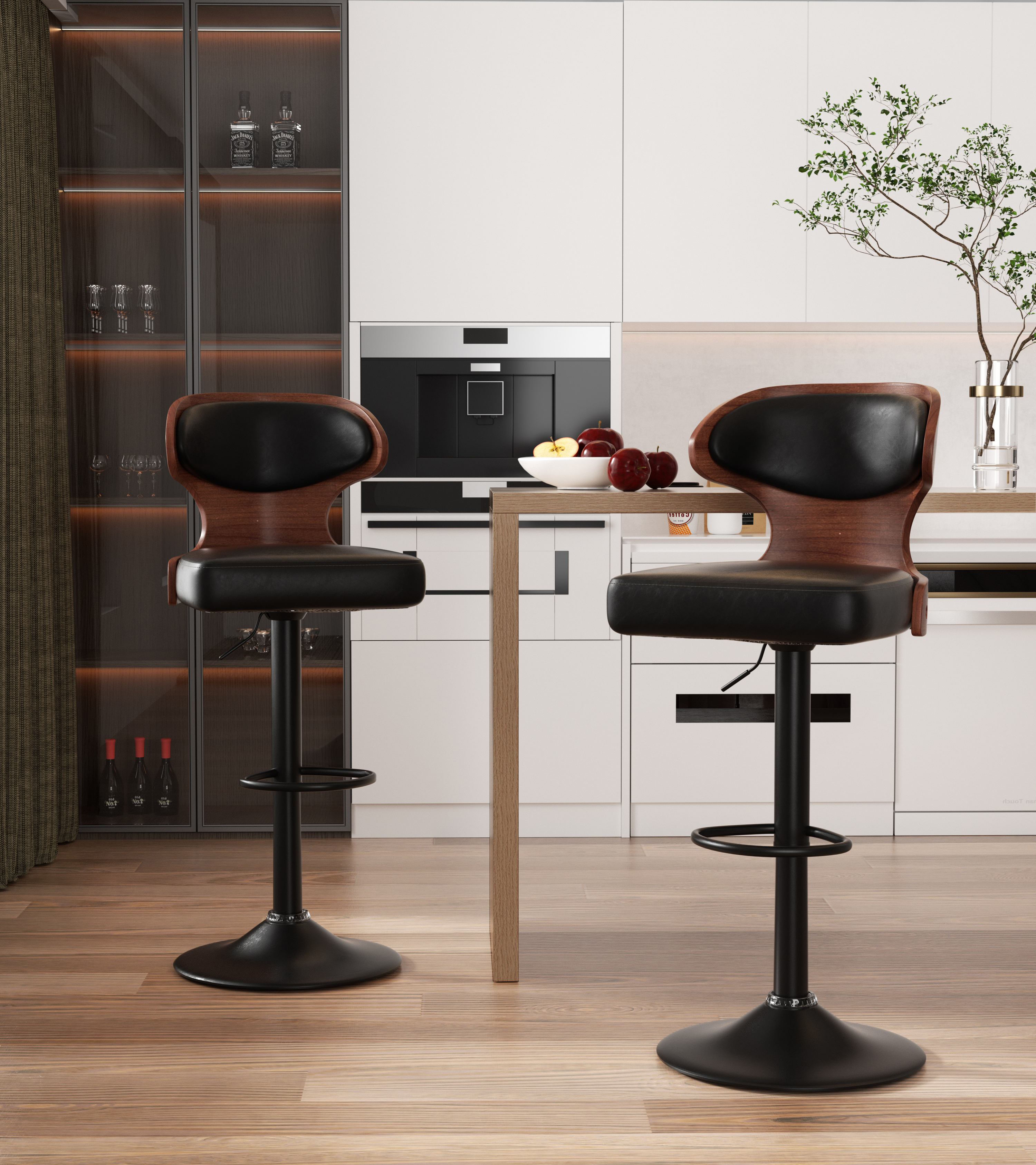 thumbnail video image 2 of Hawsaiy Bar Stools Set of 4, Adjustable Height 24.5"-33.5", Bentwood Swivel Barstools with Back & Footrest, PU Leather Upholstered Bar Chairs for Kitchen Island, Dining Room, Home Bar, 2 of 8