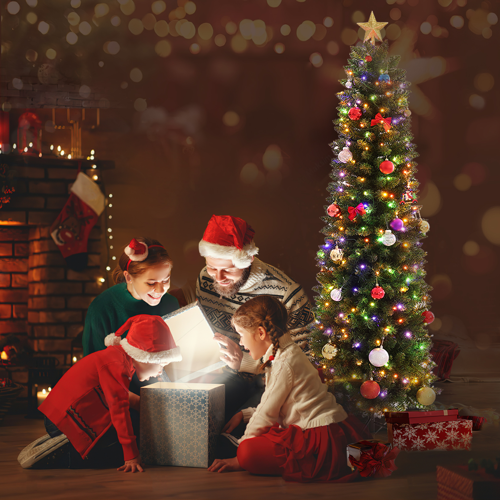 thumbnail video image 2 of Legooin 6FT Pre-Lit Pencil Christmas Tree Artificial Tree, 250 Color-Changing LED Lights, Slim Xmas Tree with Pine Cones+Berries, Flocked Green, 2 of 8