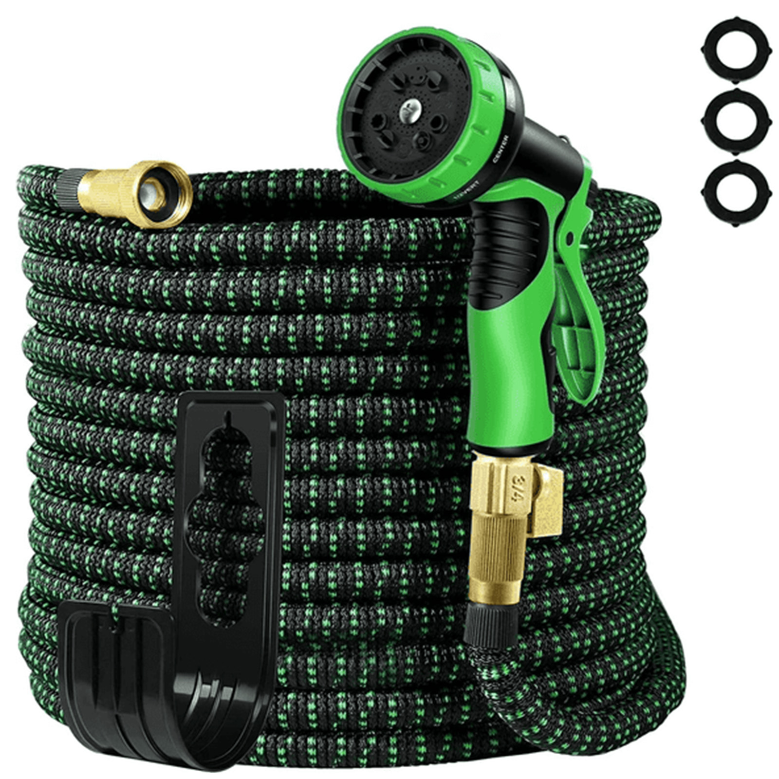 thumbnail video image 2 of 100ft Expandable Garden Hose, Lightweight Flexible Water Hoses with 10 Spray Nozzles, Green, 2 of 9