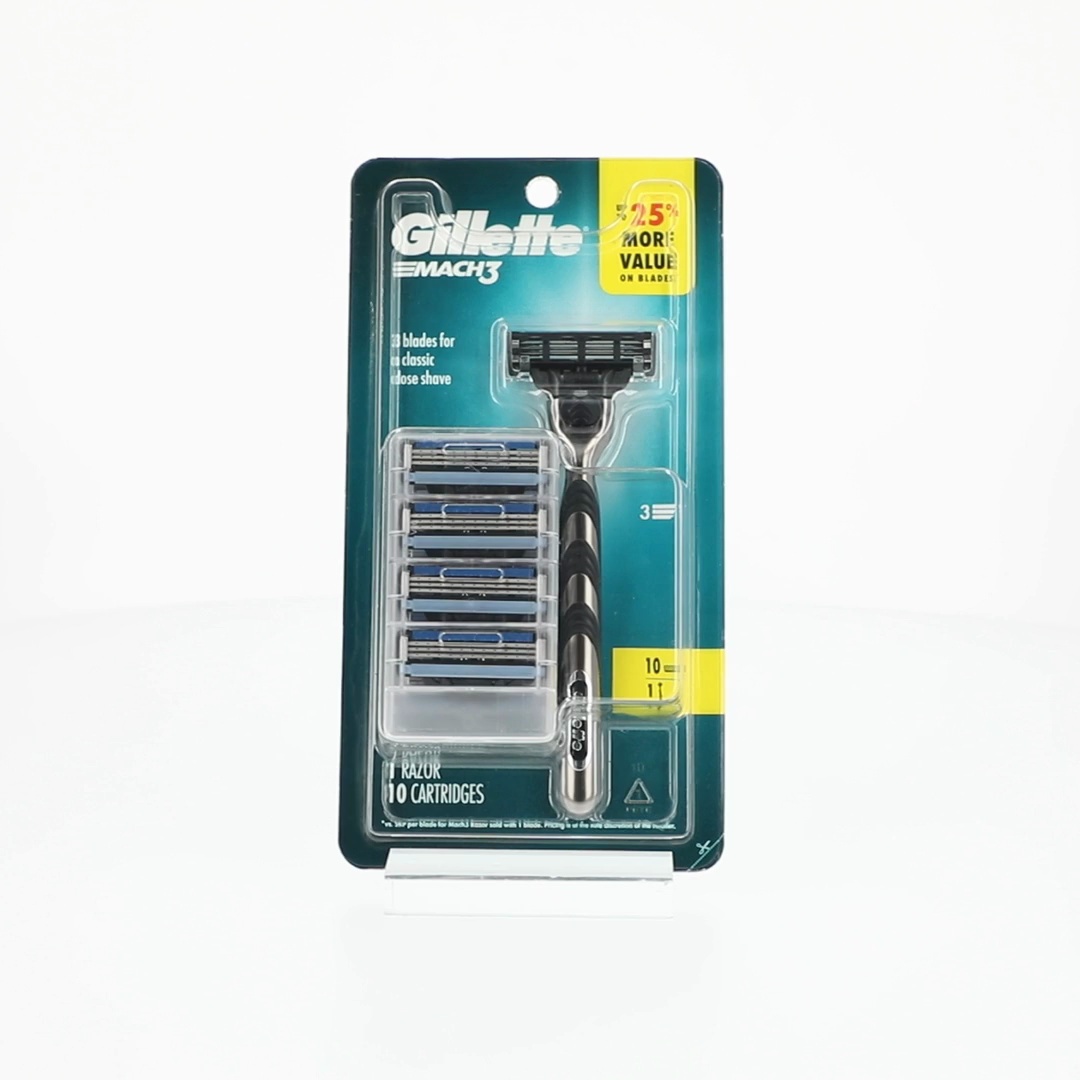 Gillette Mach3 Shaving Razor for Men, Razor Handle, 10 Blade