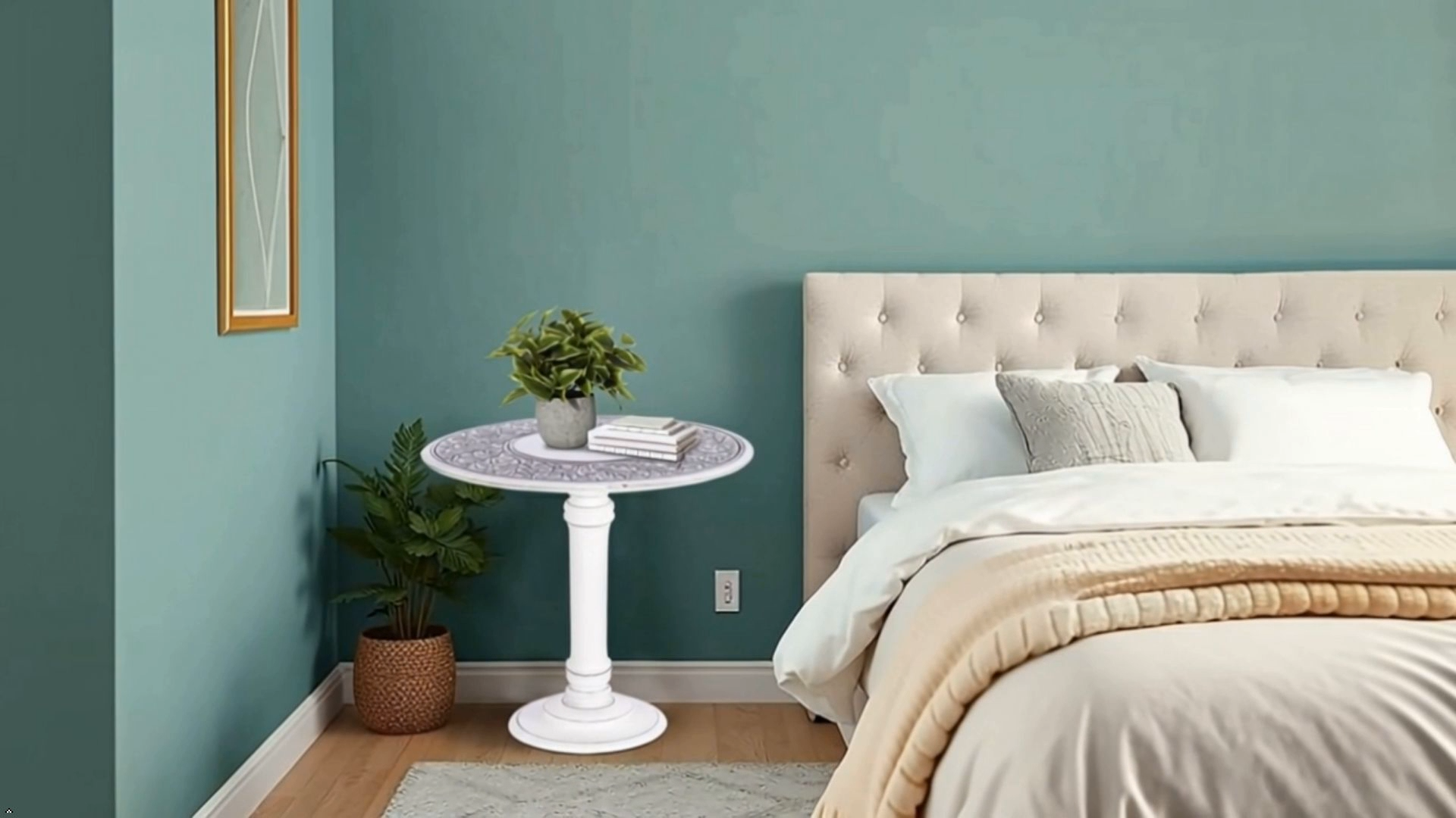 thumbnail video image 2 of The Wooden Town Antique White Round Coffee Table – 18x22 Wood Accent Side Table for Living Room, End Table for Books & Plants, Small Altar Table, 2 of 6
