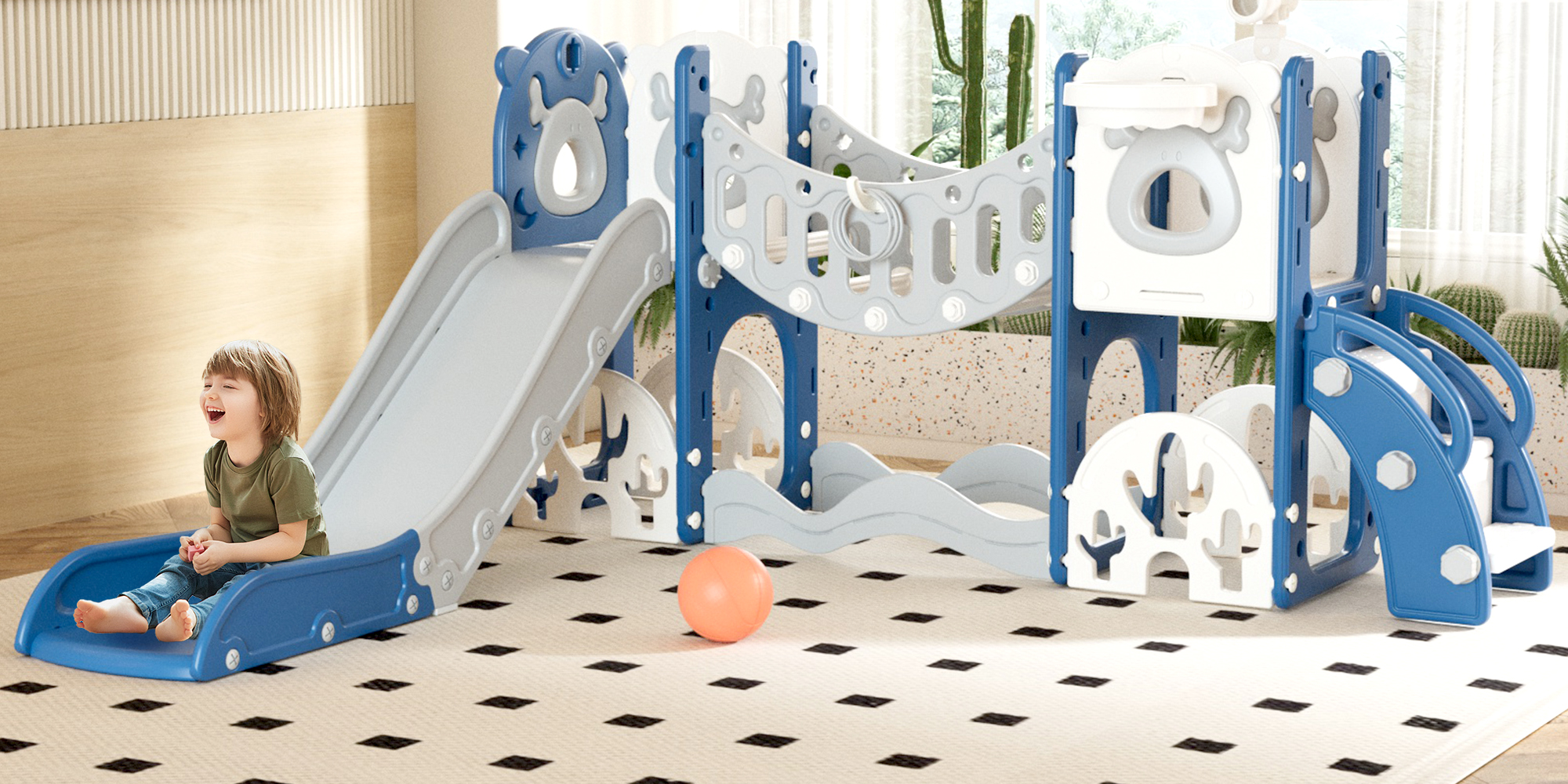 thumbnail video image 2 of KORIMEFA 8 in 1 Toddler Slide, Kid Slide for Toddlers Age 1-3 with Ring Toss, Basketball Hoop, and Telescope, Indoor Outdoor Slide Toddler Playset Toddler Playground, 2 of 19