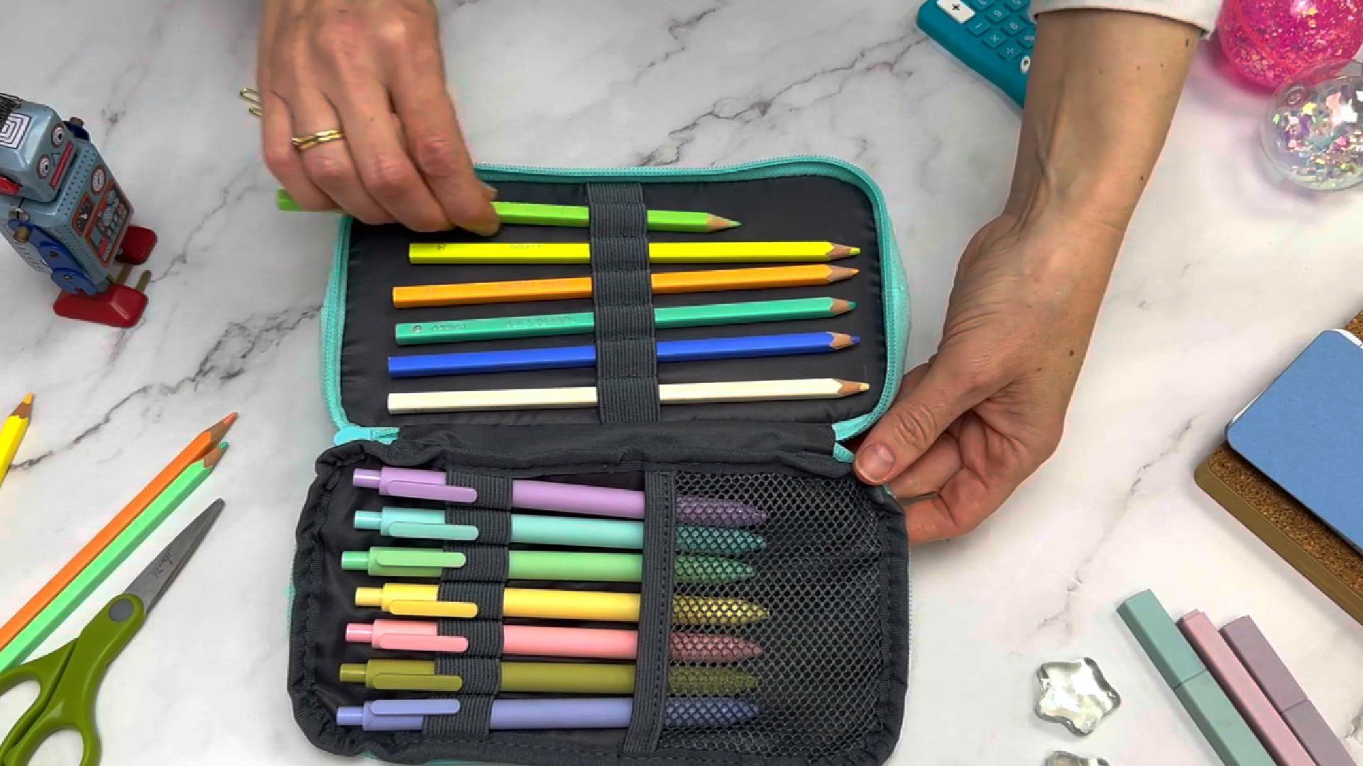 thumbnail video image 2 of ZIPIT Half & Half Pencil Case for Adults and Teens, Large Capacity Pouch, Sturdy Pen Organizer (Mint), 2 of 9