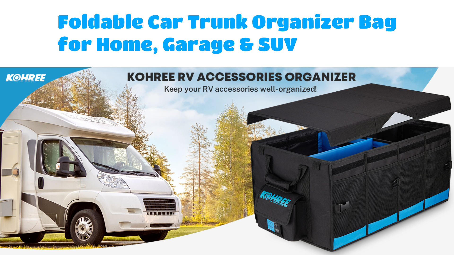 thumbnail video image 2 of Kohree 74L Car Trunk Organizer with Lid, Heavy Duty Foldable Garage Tool Storage Box Collapsible Storage Bin for SUV Truck RV Home Camping, Blue, 2 of 9