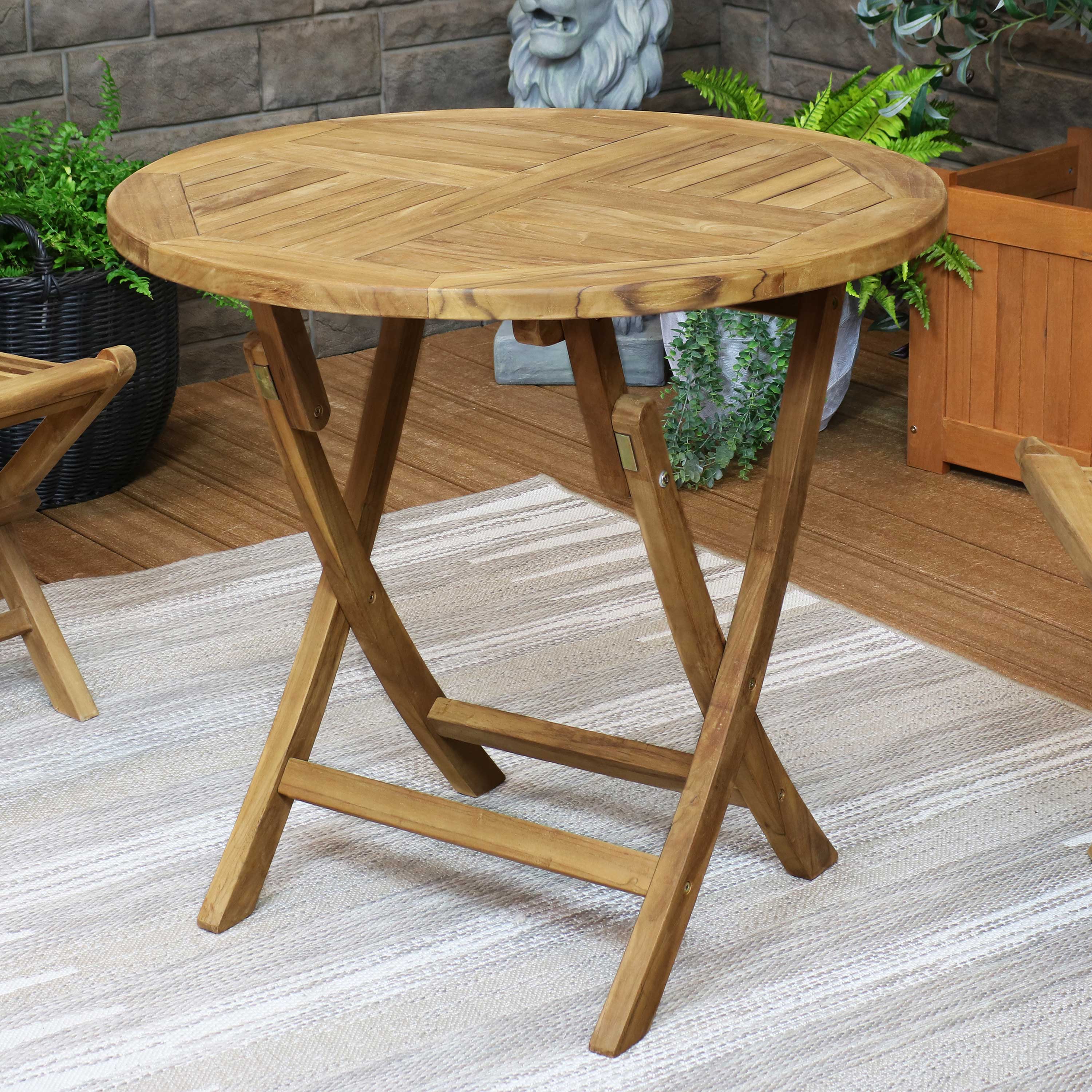 thumbnail video image 2 of Sunnydaze 32" Teak Round Outdoor Bistro Table, 2 of 9