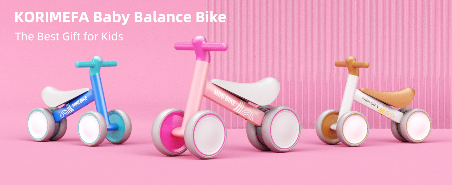 thumbnail video image 2 of KORIMEFA Baby Balance Bike for 1 Year Old Girl Gifts, 10-36 Month Toddler Balance Bike, 4 Wheels Wheels Pre-School First Ride On Toys, 1st Birthday Gifts, Pink, 2 of 17