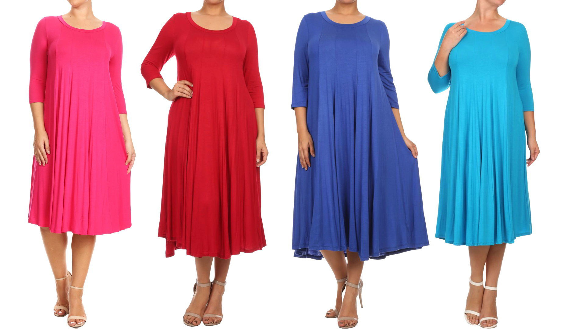 thumbnail video image 2 of MOA COLLECTION Women's Plus Size Women's Jersey Knit A-Line Dress, 2 of 6