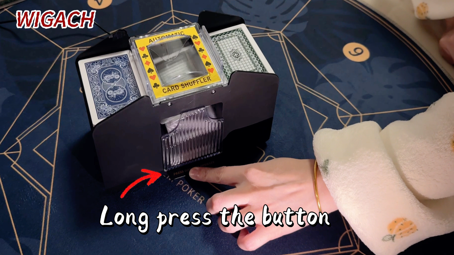 thumbnail video image 2 of WIGACH 4 Deck Automatic Card Shuffler for UNO, Texas Hold'em, Poker, Home Card Games, Blackjack, Battery Operated Electric Poker Shuffling Machine, 2 of 7