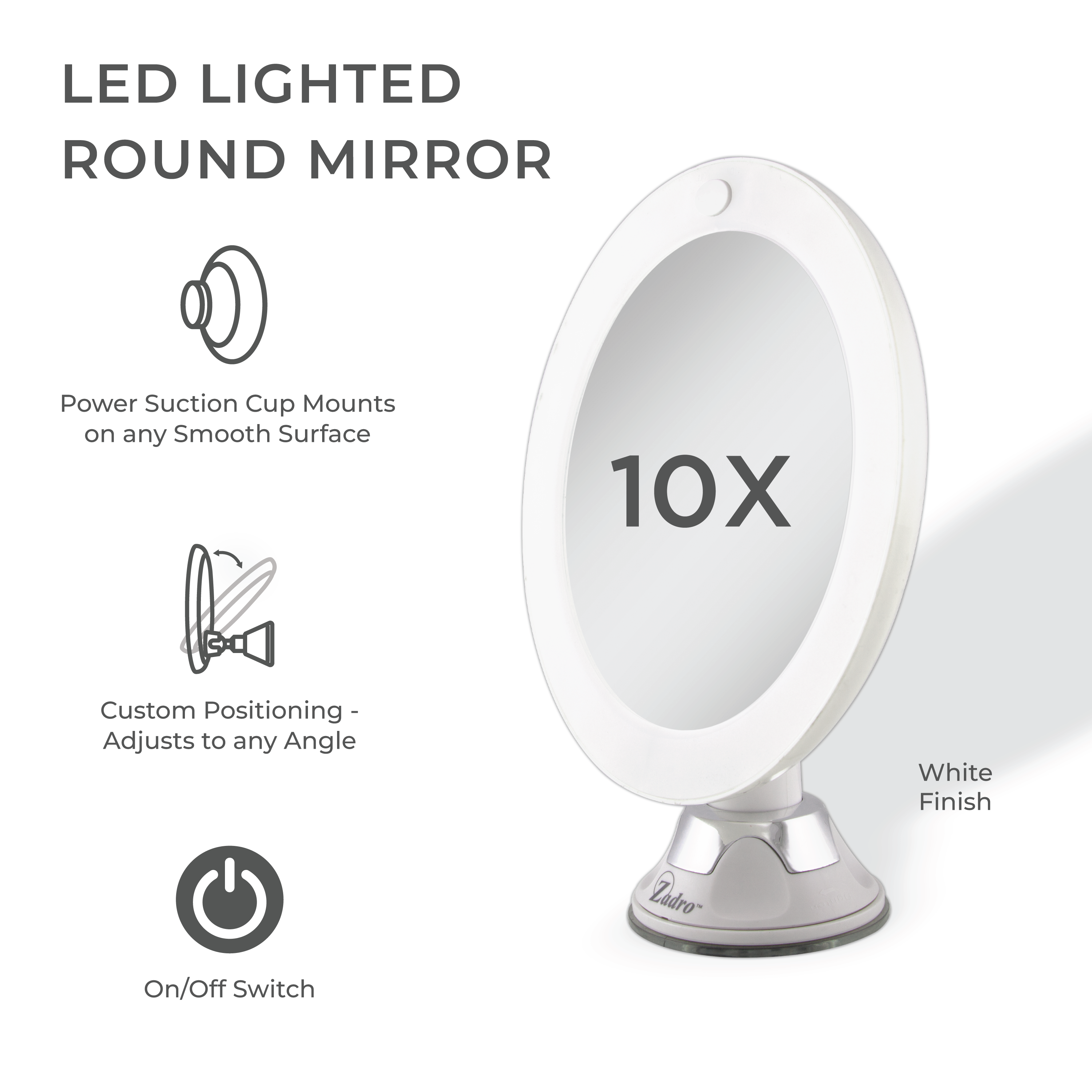 thumbnail video image 2 of Zadro LED Wall Mounted Makeup Mirrors with Magnification & Suction Cup, 2 of 7