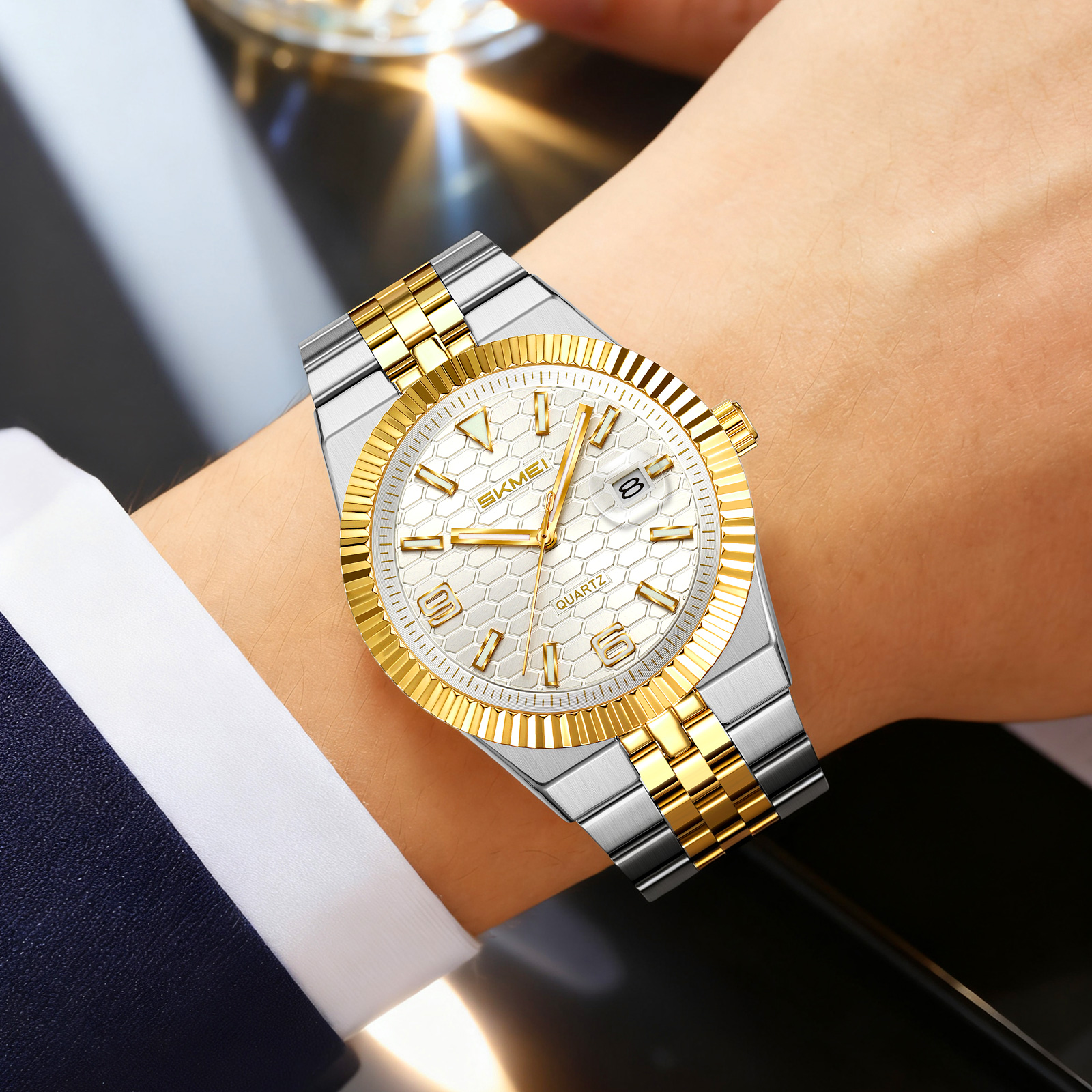 thumbnail video image 2 of SKMEI Watch for Men Stainless Steel Waterproof Analog Quartz Mens Watches Business Date Luxury Casual Wrist Watch, 2 of 9